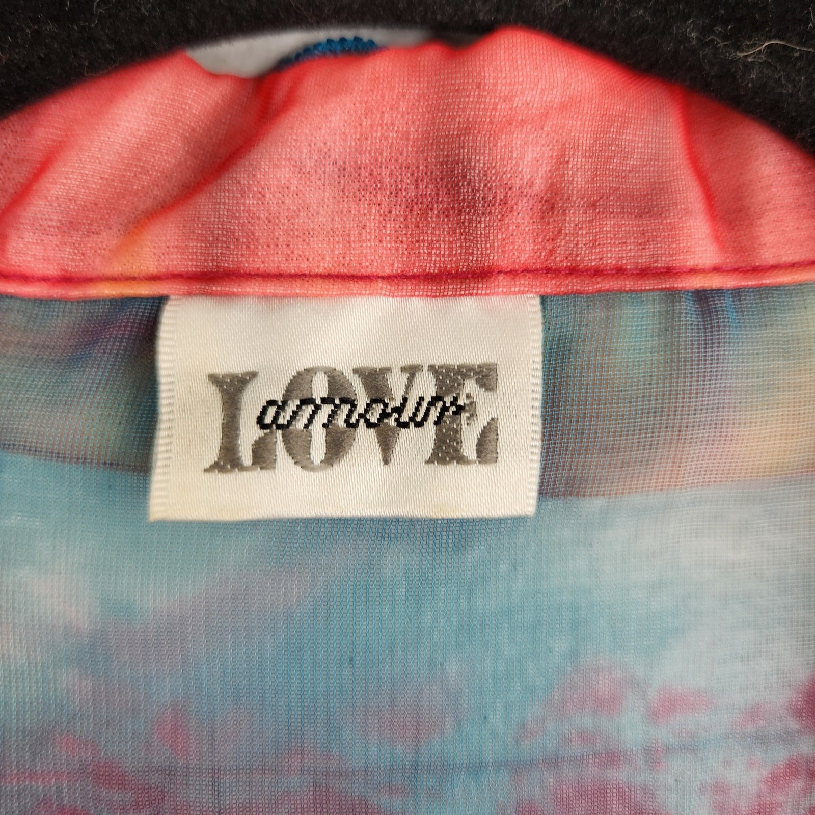 VTG Love Amour Tie Dye Sheer Button Down Blouse Art to Wear Women’s Large