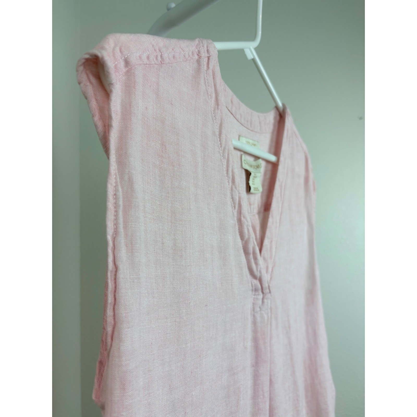 Cynthia Rowley Pink 100% Linen V-Neck Sleeveless Blouse Top Small