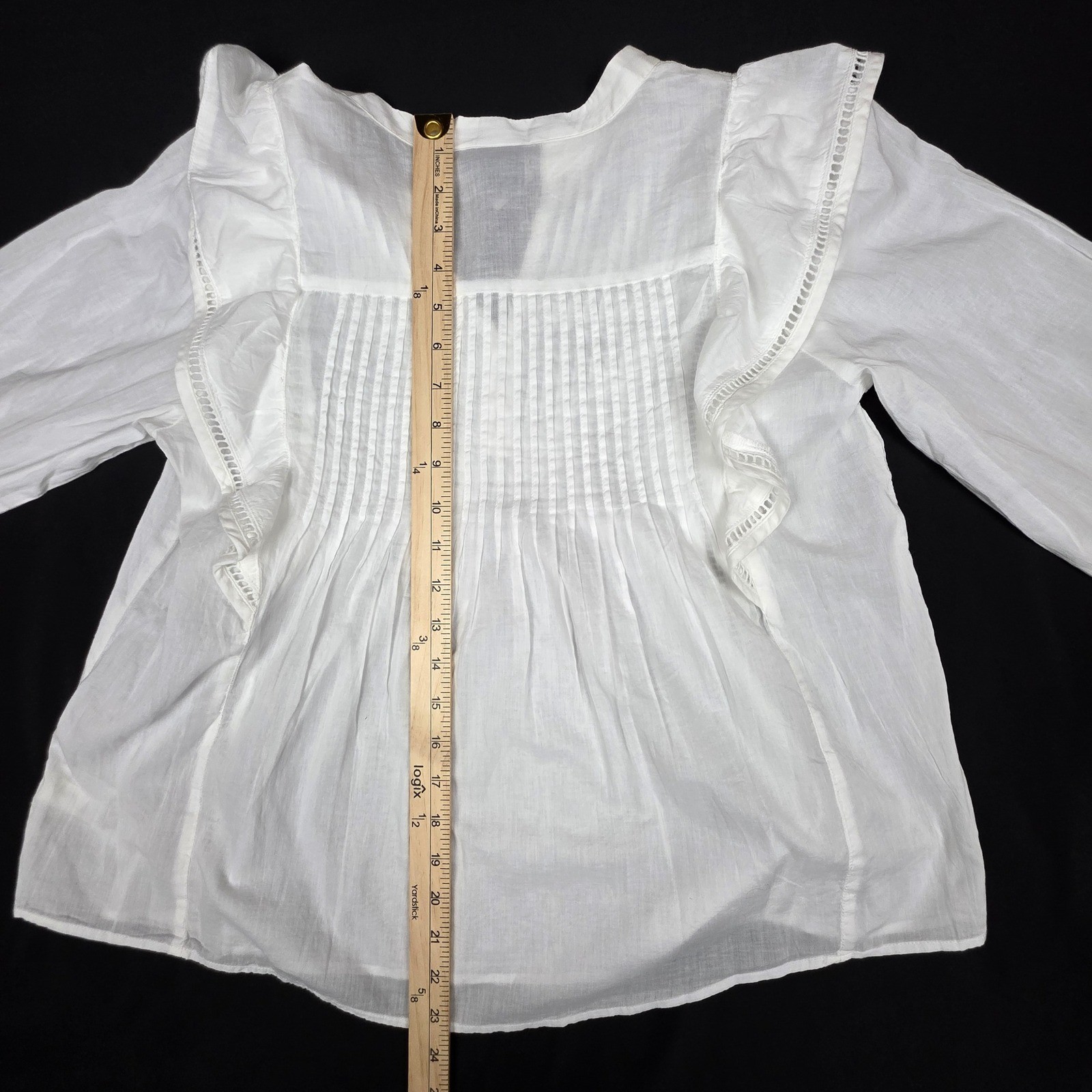 NWT GAP Smocked Ruffle Bib Puff-Sleeve Blouse Womens Size S White Cotton