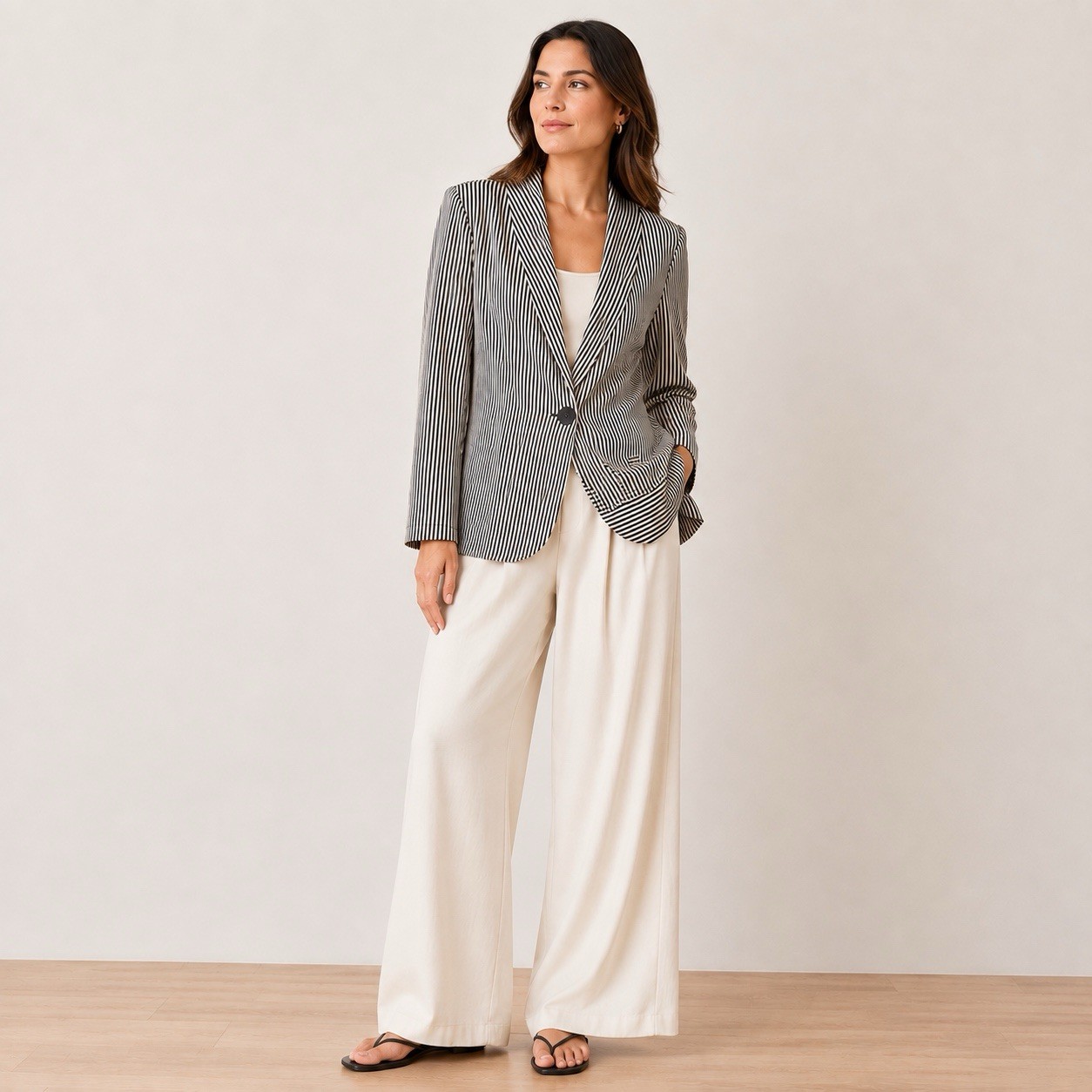 Show Me Your MuMu Striped Blazer L Black White Lightweight One Button Relaxed