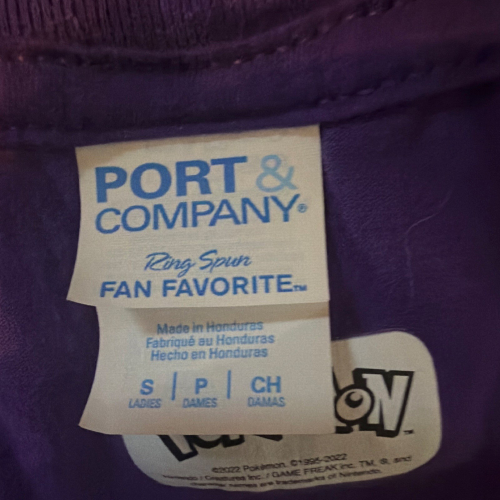 Port & Company Women’s Purple V-Neck Graphic Print Pokémon T-Shirt Size S