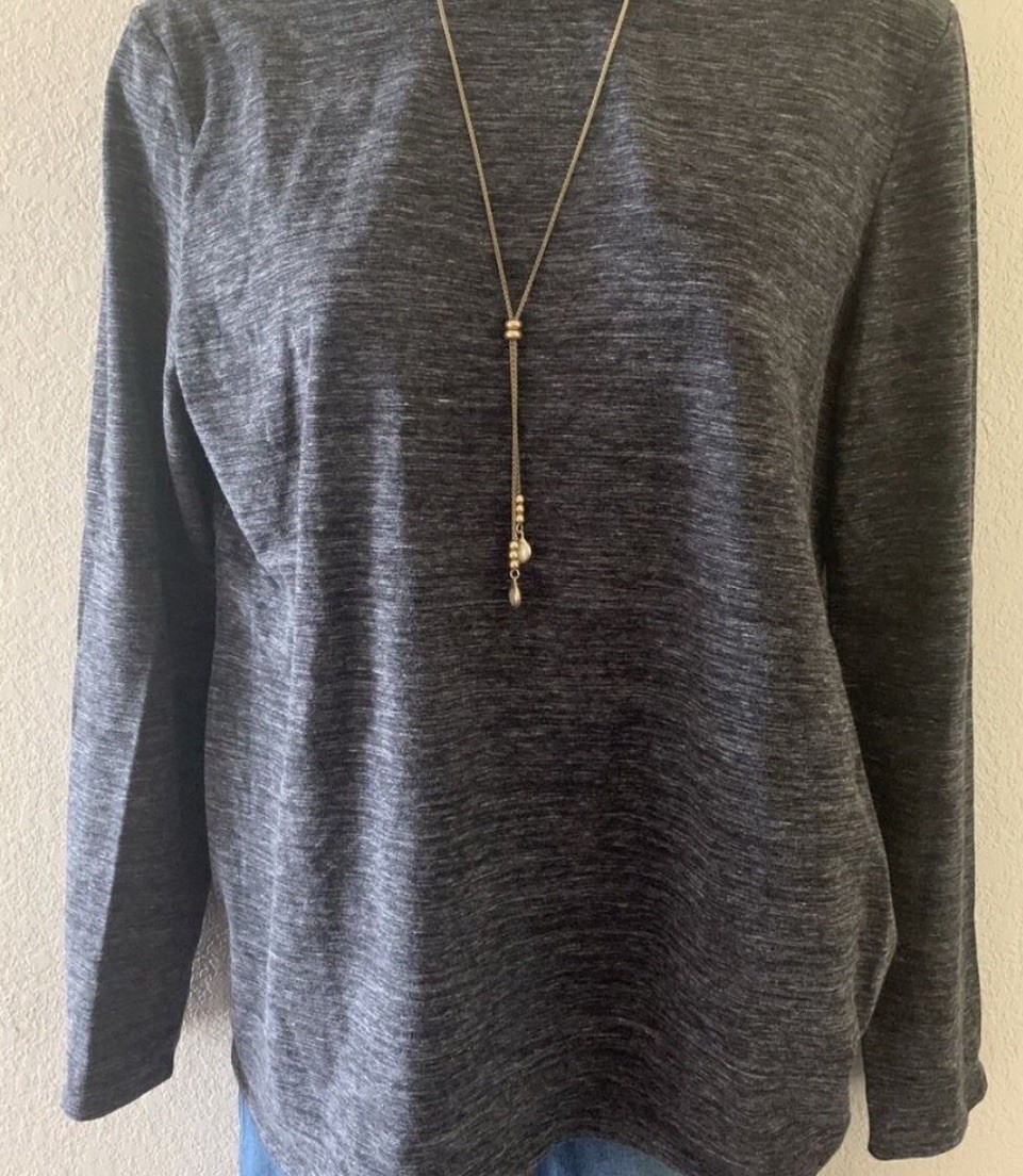 J. Jill Pure Charcoal Gray Knot Draped Back l/s Stretch Shirt knot back size M