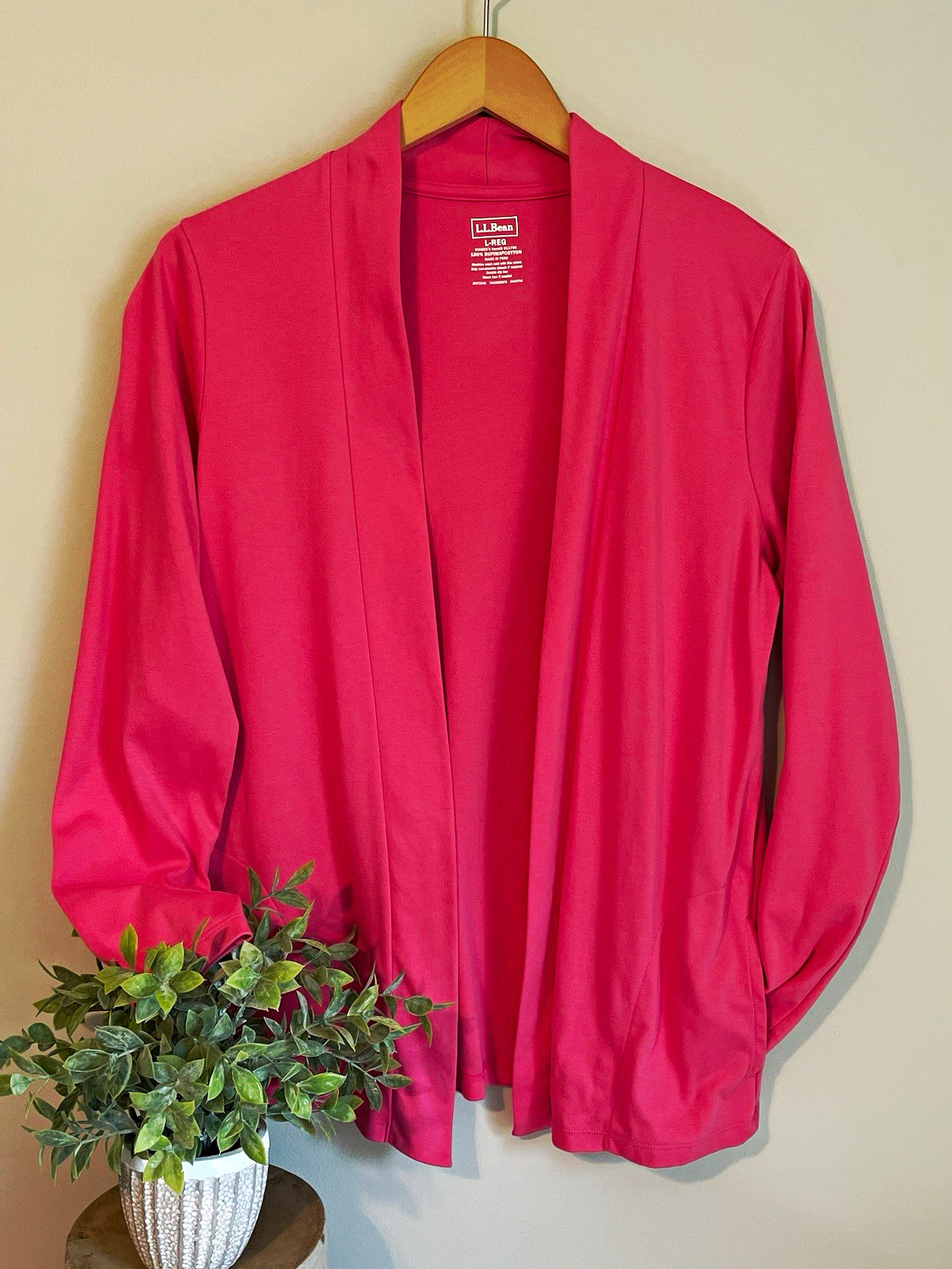 L.L.Bean Women’s Cardigan L Regular Bright Pink Solid Knit Long Sleeve Pockets