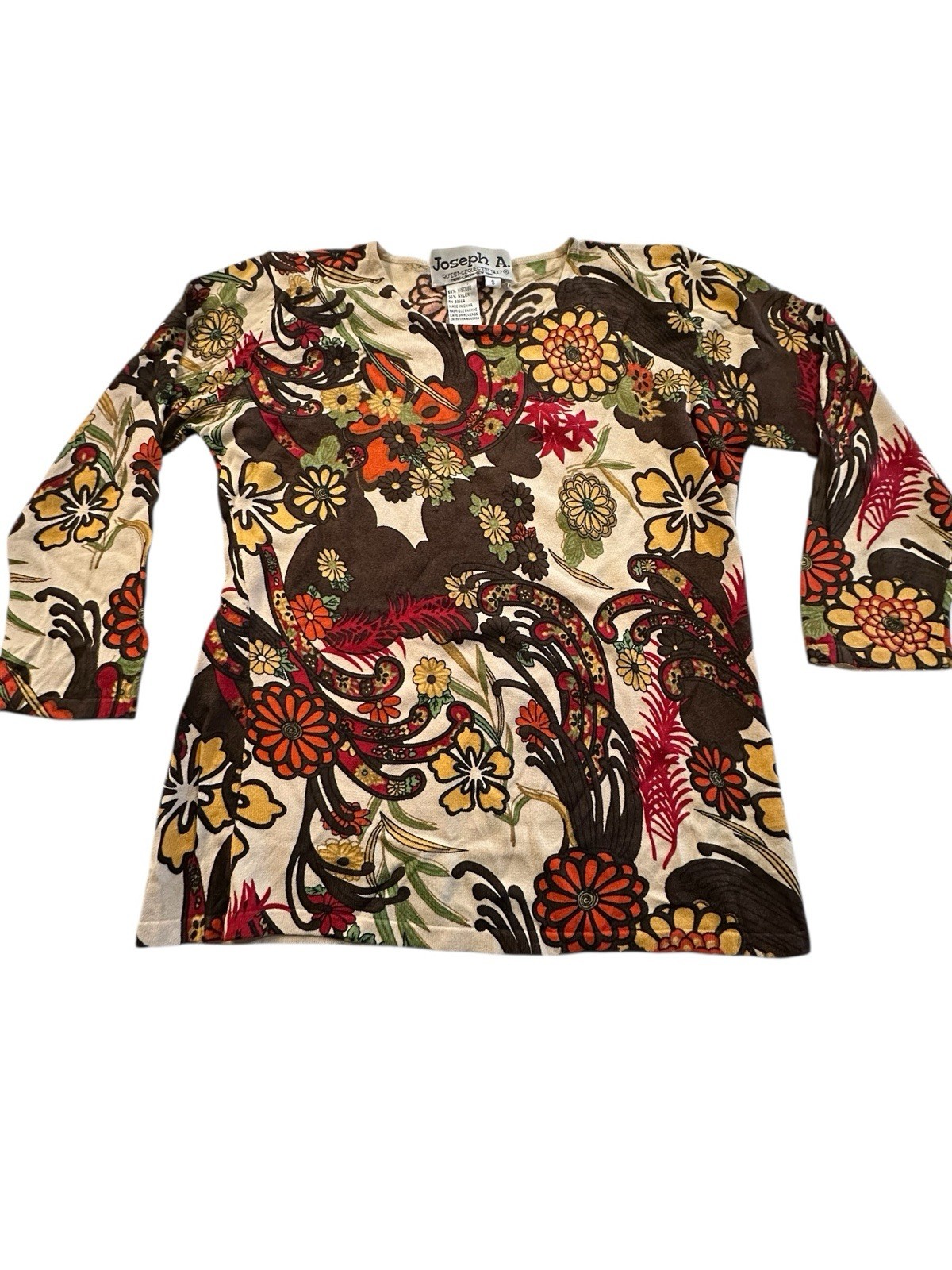 JOSEPH A Blouse Shirt Womens Size Small Flower Floral Pattern 3/4 Sleeve EUC
