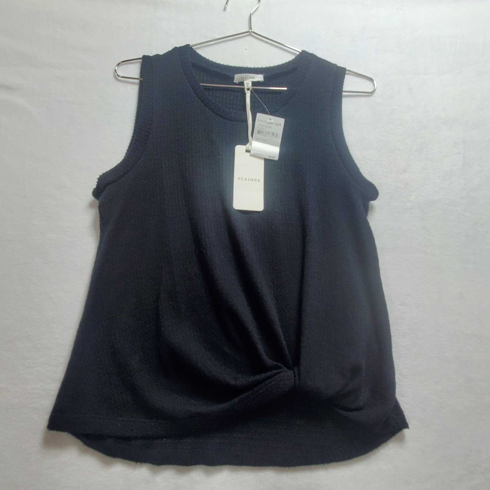 Pleione Top Womens Small Black Stretch Knit Twist Hem Scoop Neck Casual Career