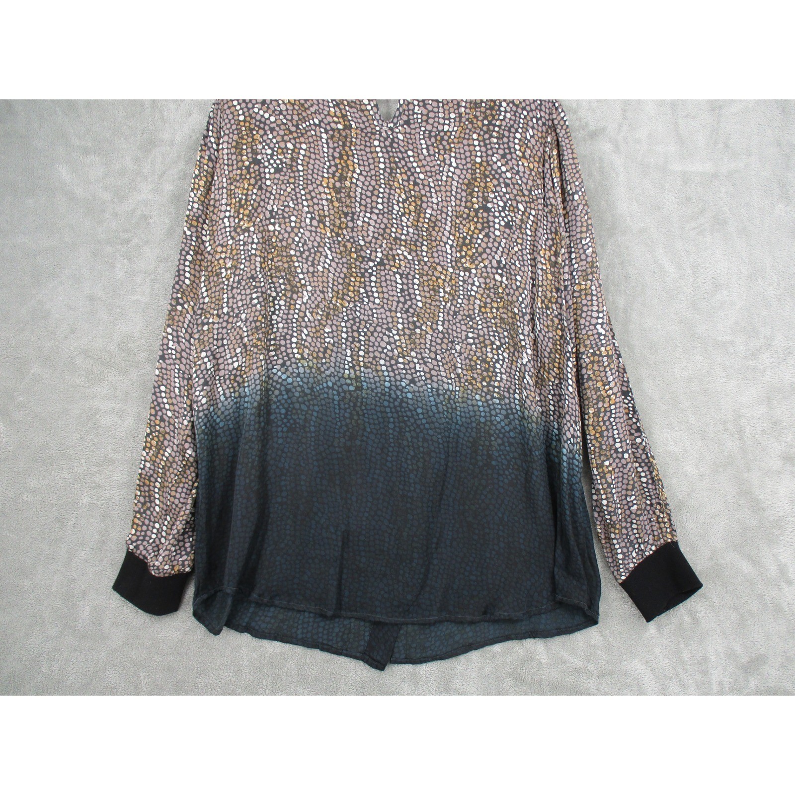 NU Denmark Blouse Womens Medium Button Keyhole Abstract Lightweight Career