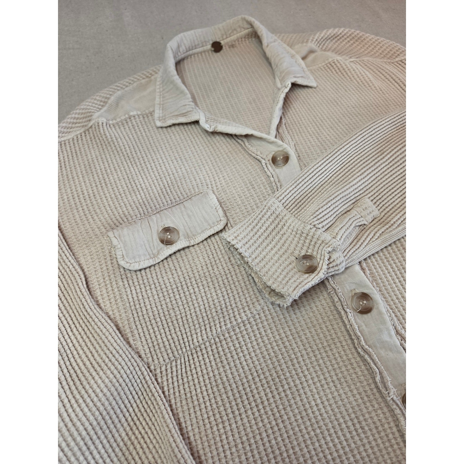 Free People FP One Scout Jacket Waffle Knit Relaxed Fit Sand Color Sz Small