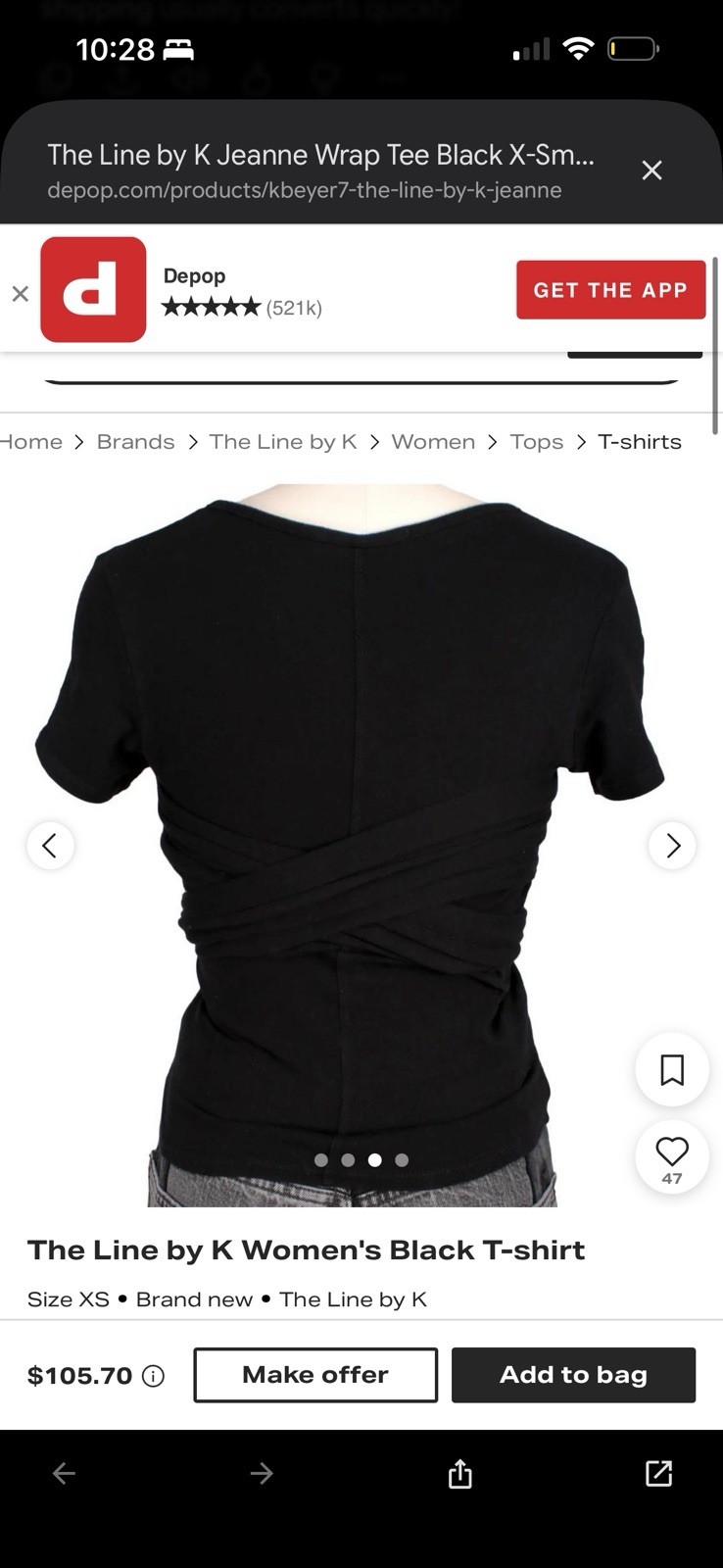 The Line by K Black Wrap Tie Knit T-Shirt Stretch Round Neck Short Sleeve L