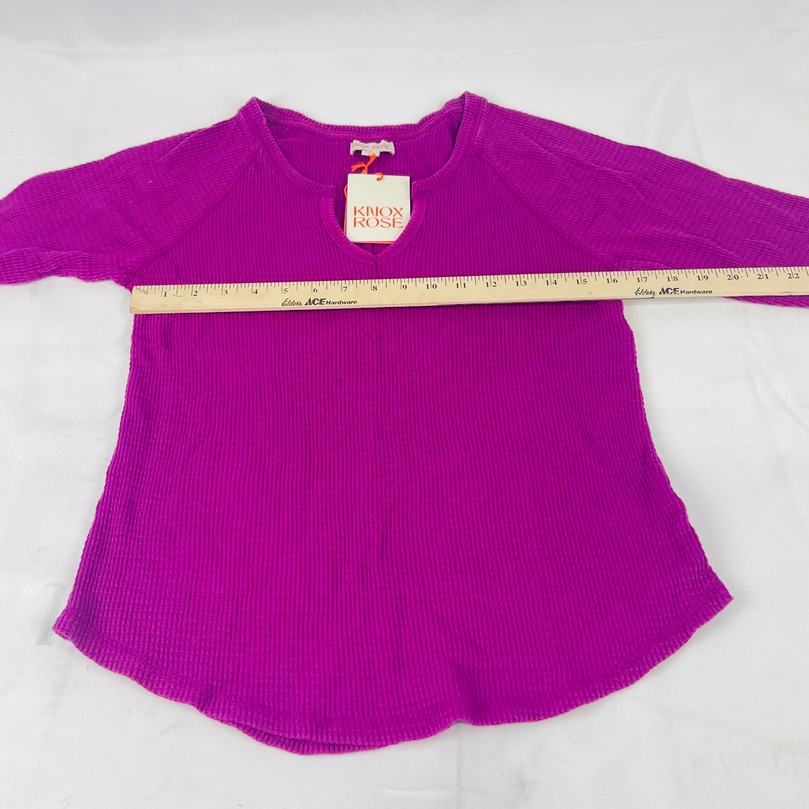 Knox Rose Women’s Thermal Top Long Sleeve Notch Neck Raspberry Pink Size Medium