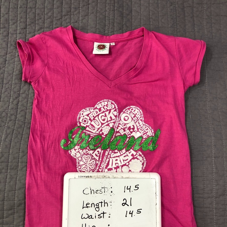 Traditional Craftwear T Shirt Women XS Pink Glitter Bling Ireland Luck Irish Tee