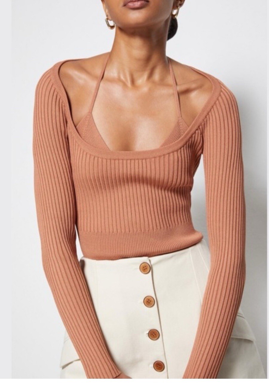 JONATHAN SIMKHAI Jayline Run Scoop Neck Pull Over- Honey Sz:Small (Retail $395)