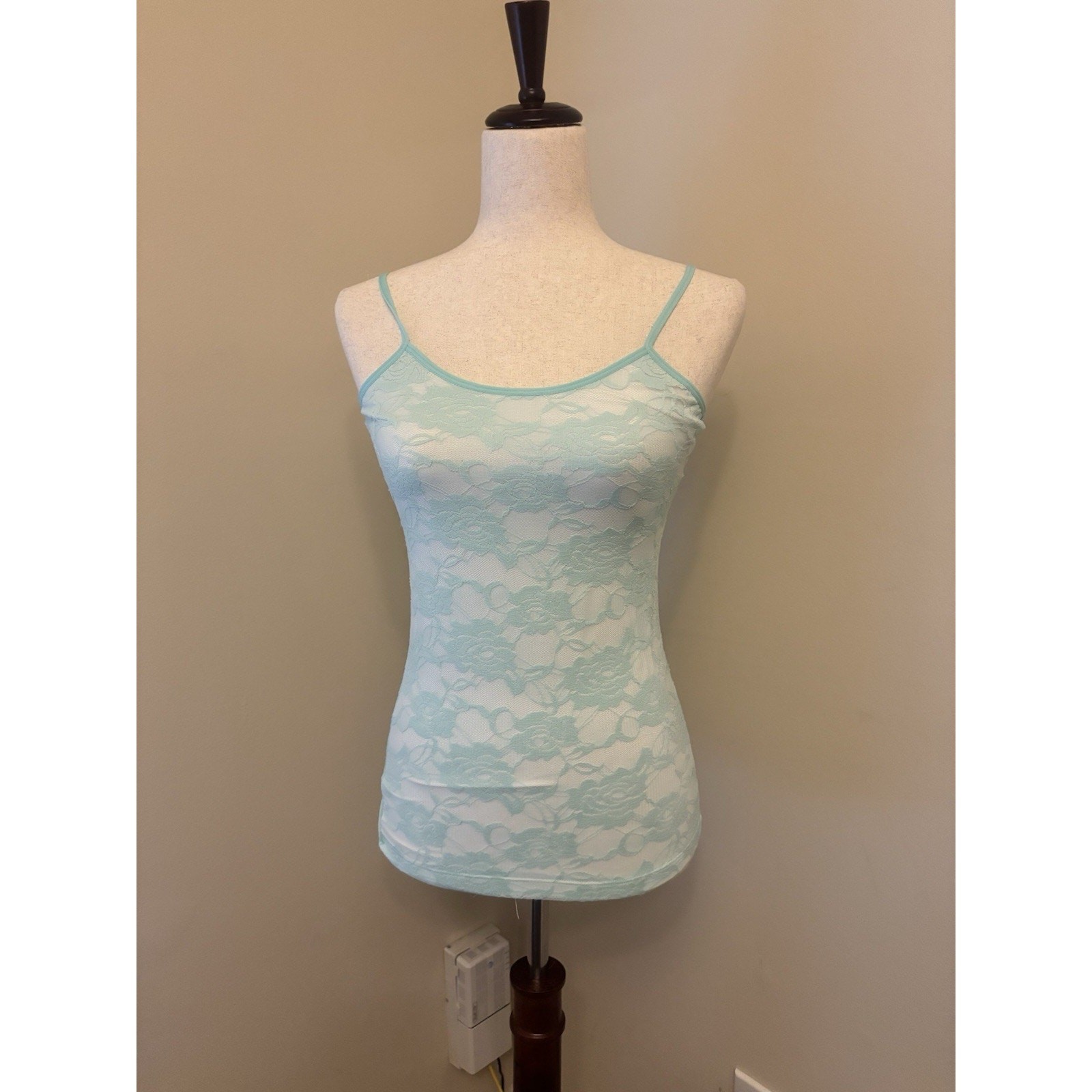 Envy Vintage Y2K Teal Rose Mesh Tank Top Size XS