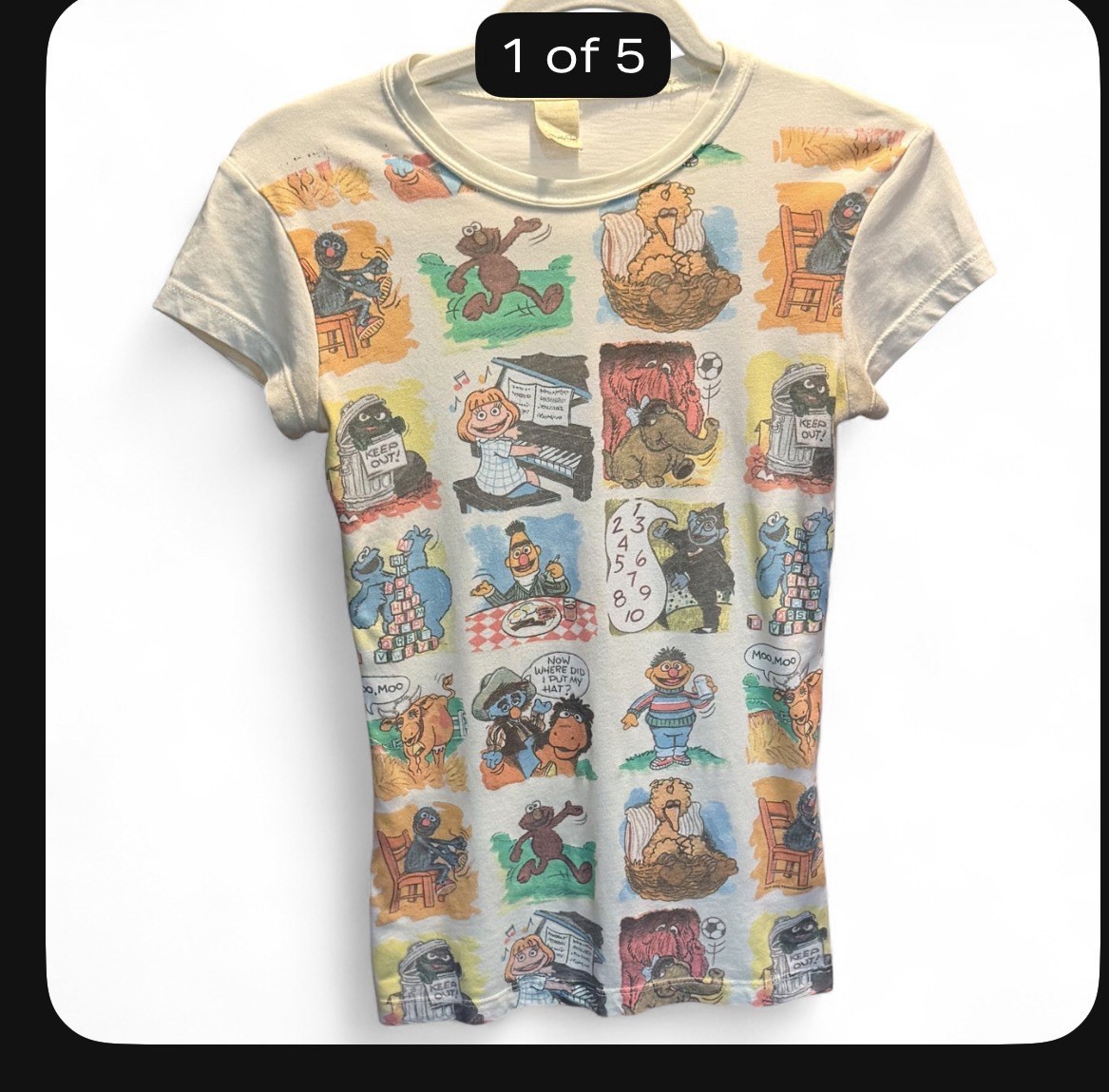 Vintage Mighty Fine Sesame Street All Over Print Baby Tee Size S Rare Grail