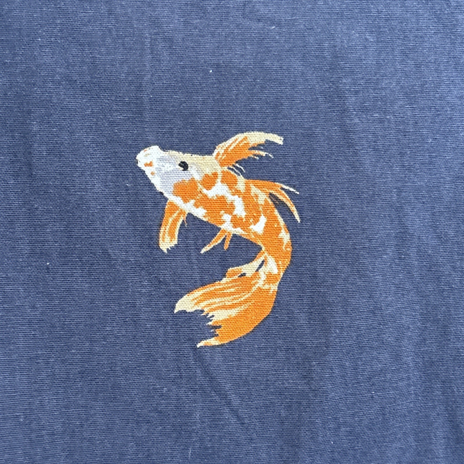 En Crème Koi Fish Button-Down Linen Blend Navy Blue Size Small