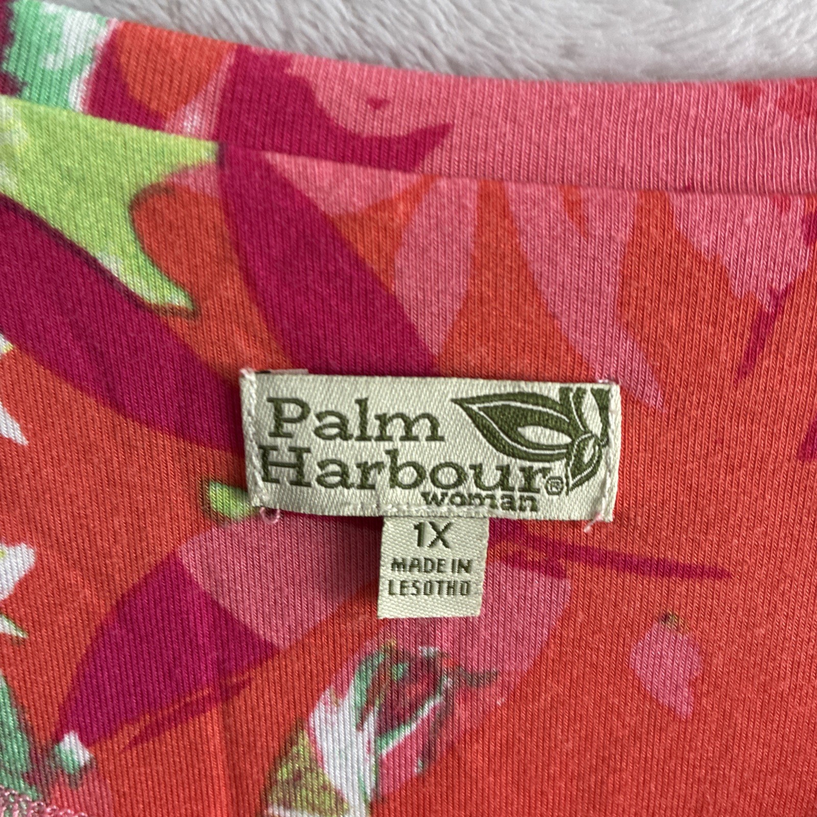 Palm Harbour Womans Blouse Top Coral Pink Floral Plus 1X Rayon Blend 4/3 Sleeve
