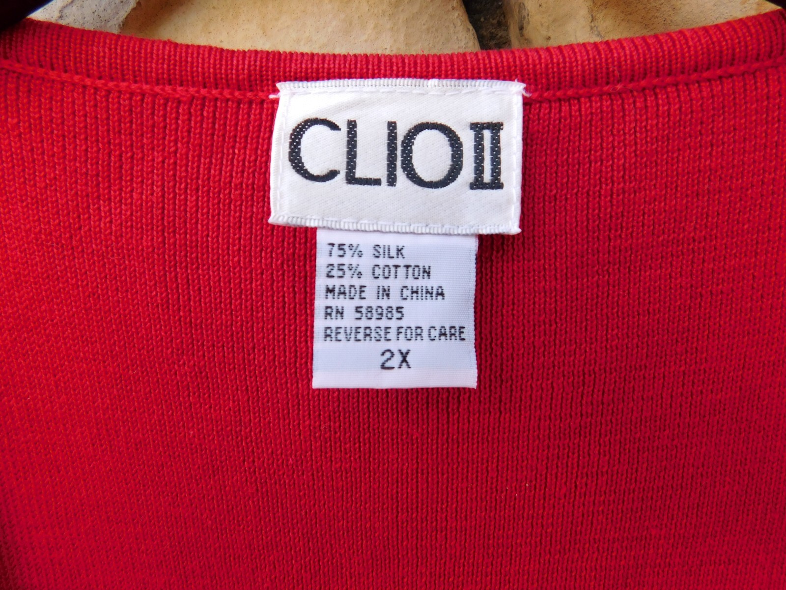 VTG CLIO II 2X Beaded Red Silk Cotton Square Neck Top Sleeveless Classic