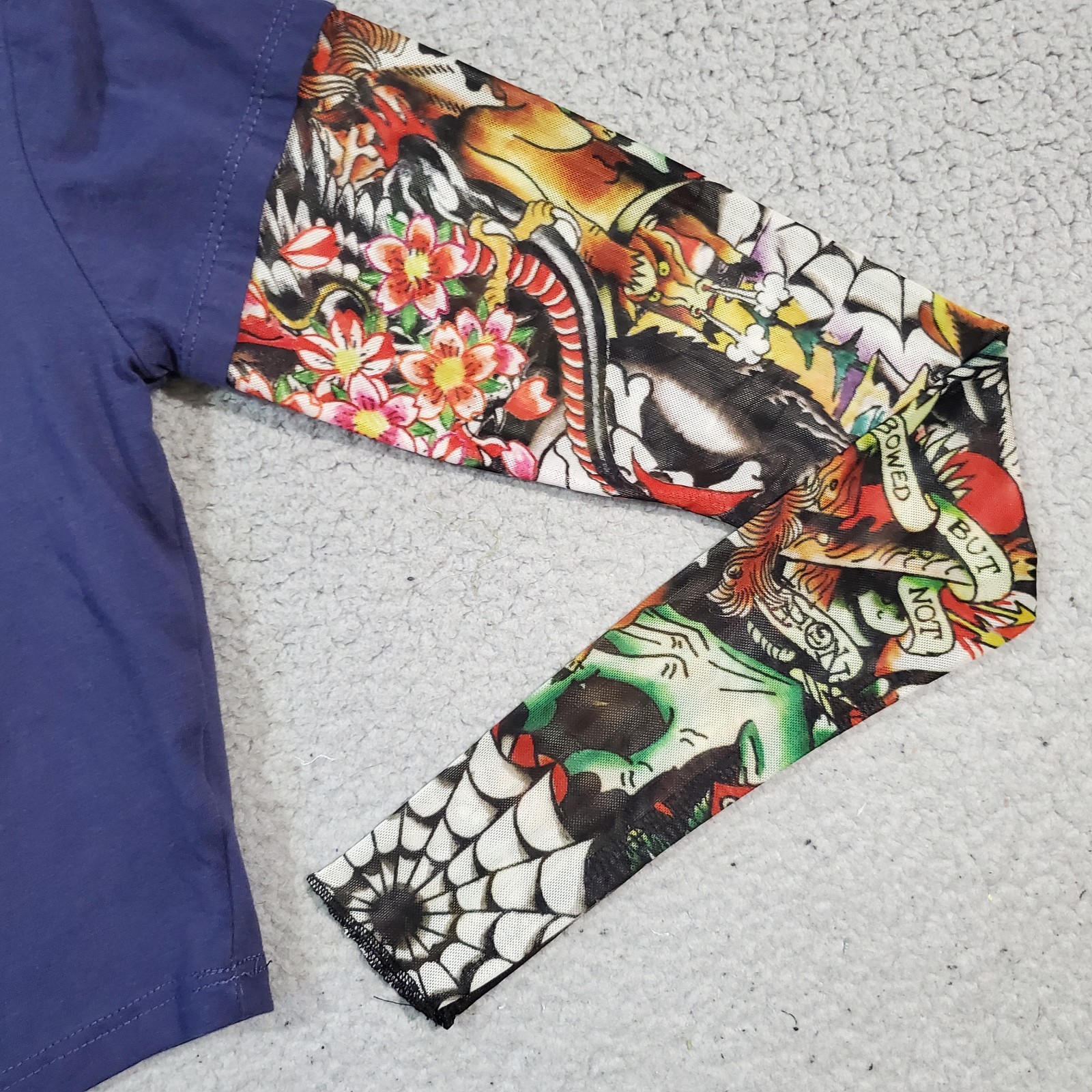 Ed Hardy Shirt Womens Small Blue Mesh Tattoo Sleeve Cropped Crop Top True Love