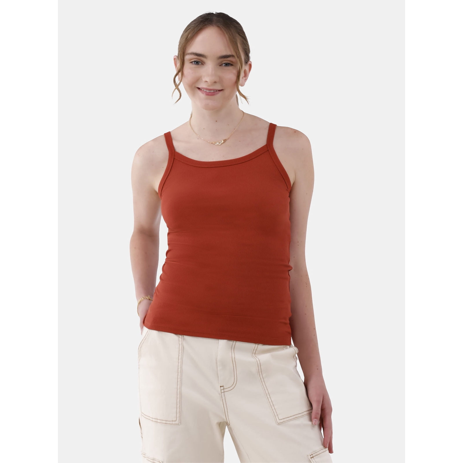 No Boundaries Rib Cami Top, 1 Pack, Women’s Size XXL (19) Color Harvest Red