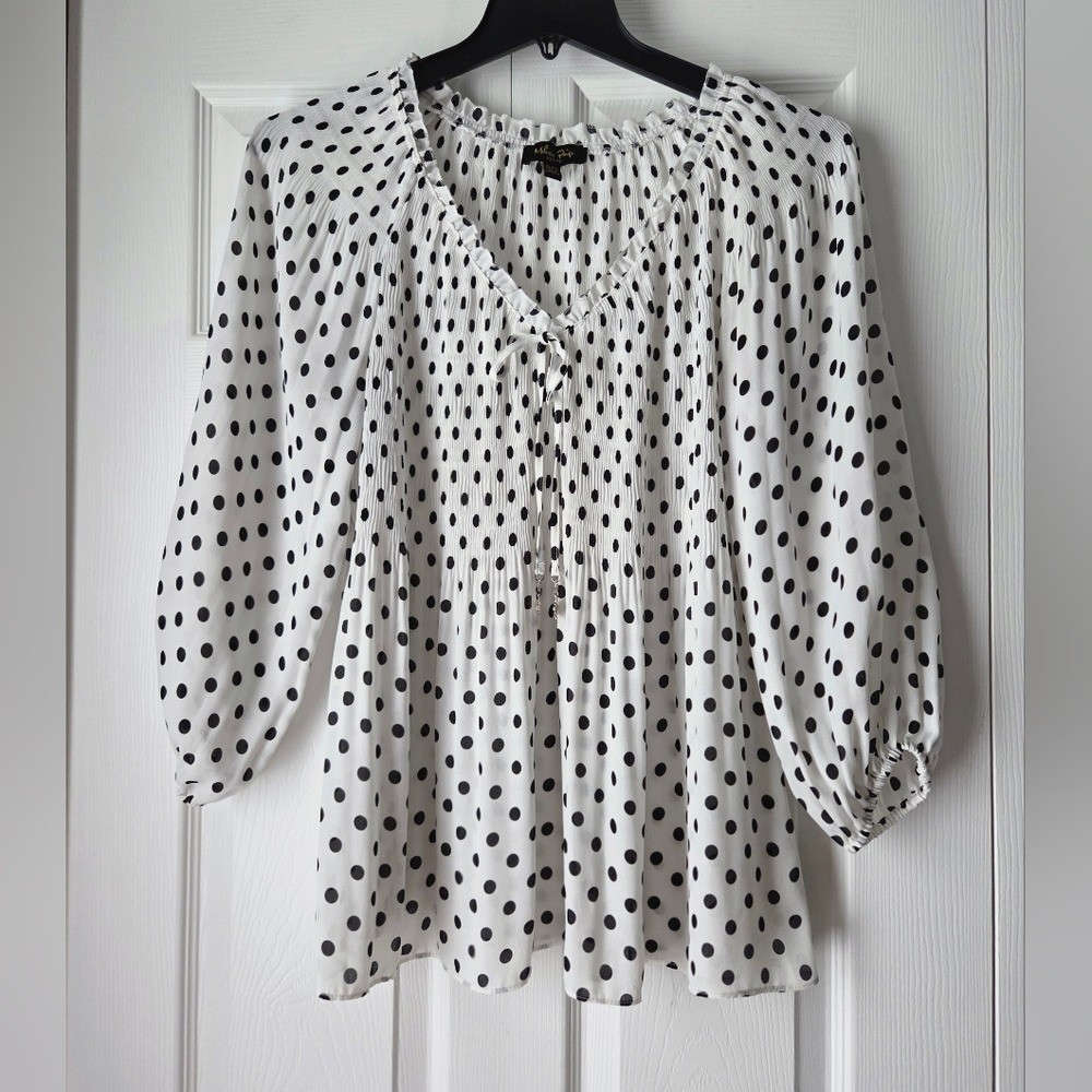 Melissa Paige Black and White Polka Dot Blouse Size LP. Excellent condition