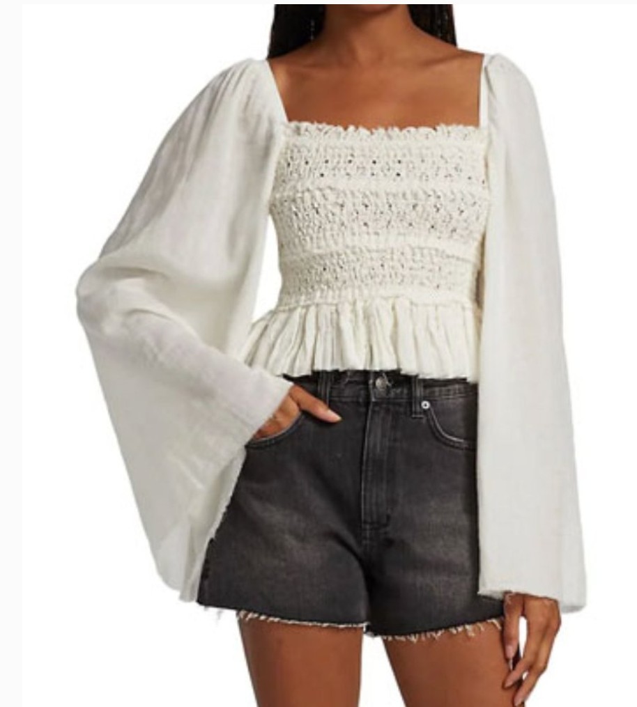Free People One Rory Bodice Wide Sleeve Top White/Cream Medium NWOT