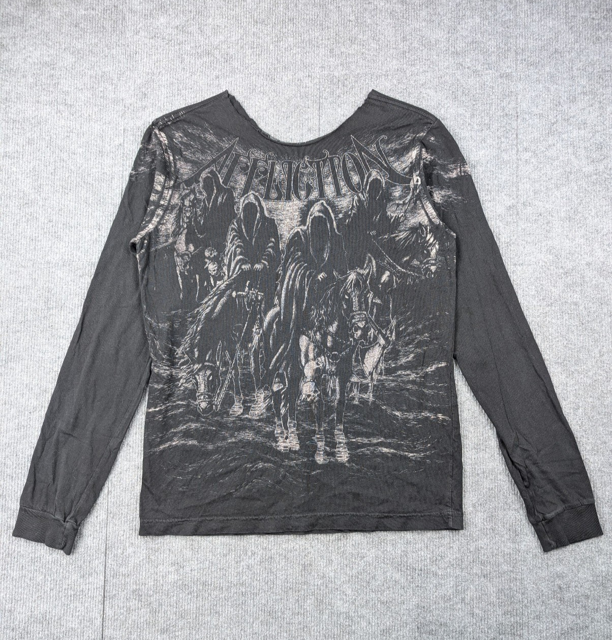 Affliction Shirt Women Small Four Horsemen Y2K Grim Reaper Black Goth Grunge Cut