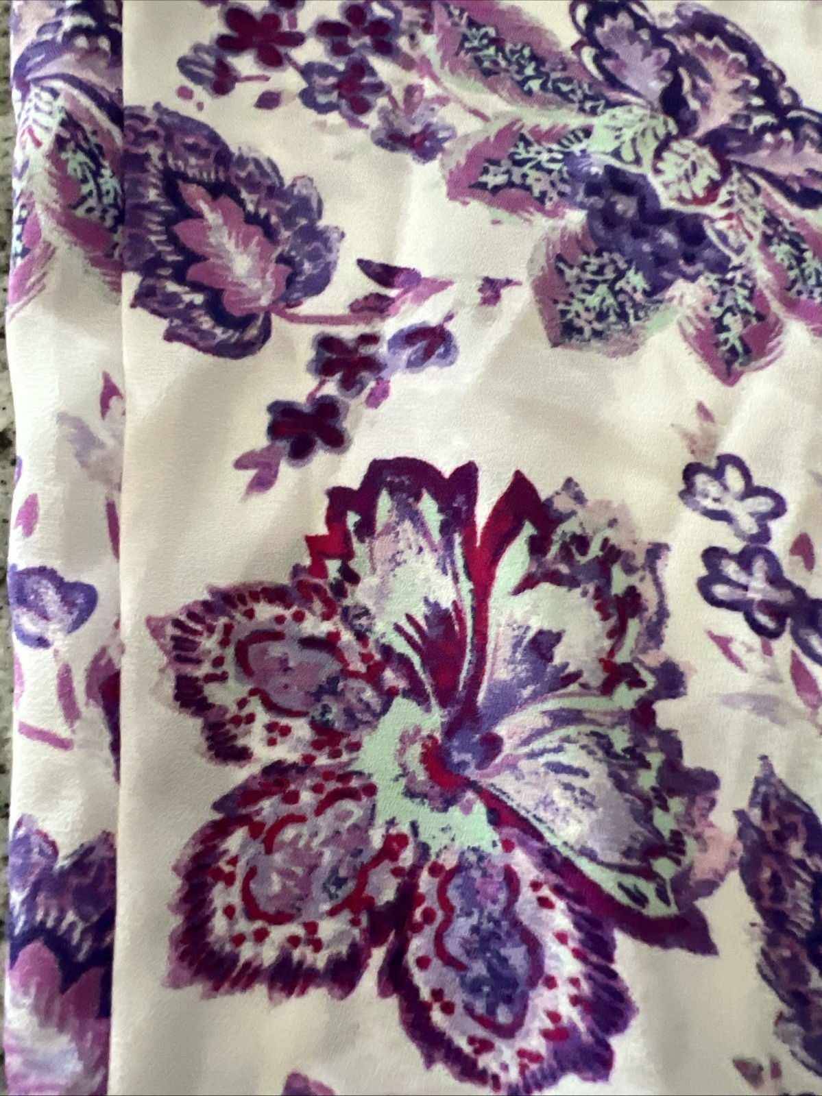 Loft L Purple Floral Pullover Blouse V Neck Long Bell Slvs 100% Rayon Washable
