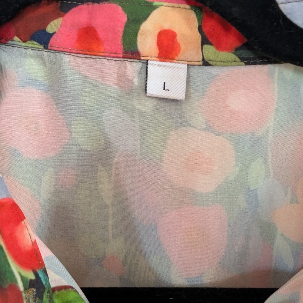 Floral Poppy Button-Up Blouse Coral, Butter Yellow, Rainbow Sz L Teacher Spring