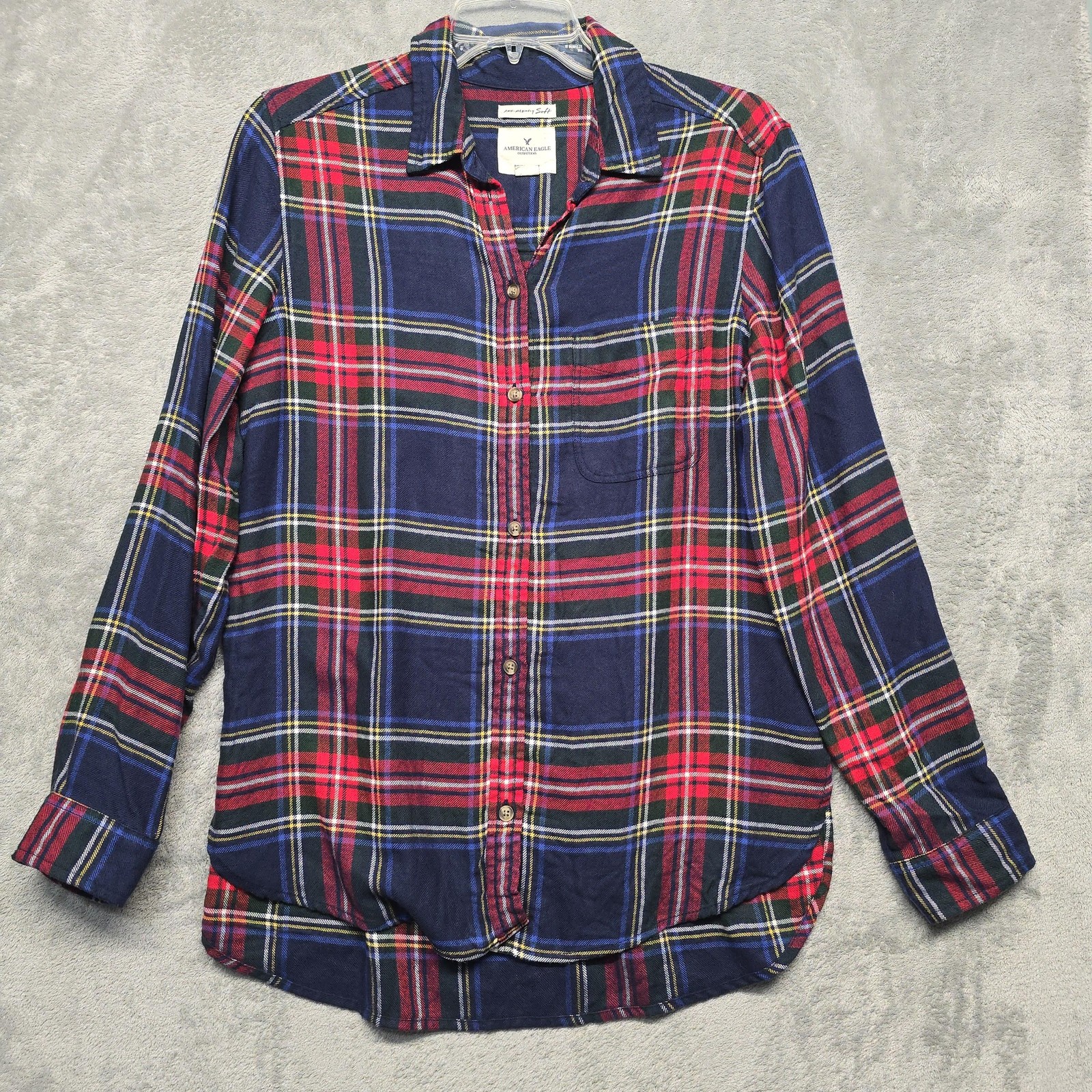 American Eagle Outfitters Top Womens Size Medium Blue Plaid Flannel Button Up
