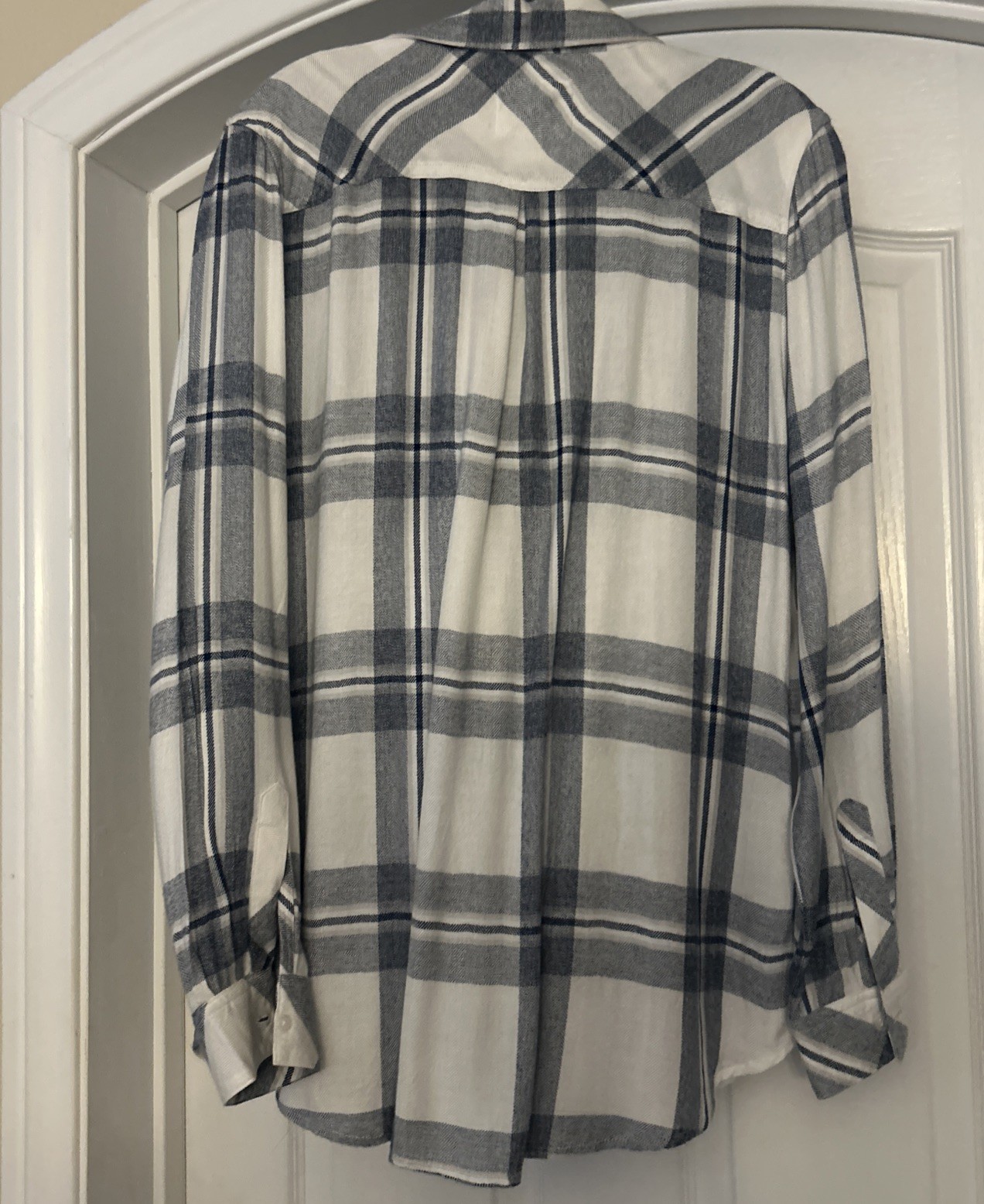 Rails Shirt White Blue Plaid Hunter Button Long Sleeve Rayon Top Size L