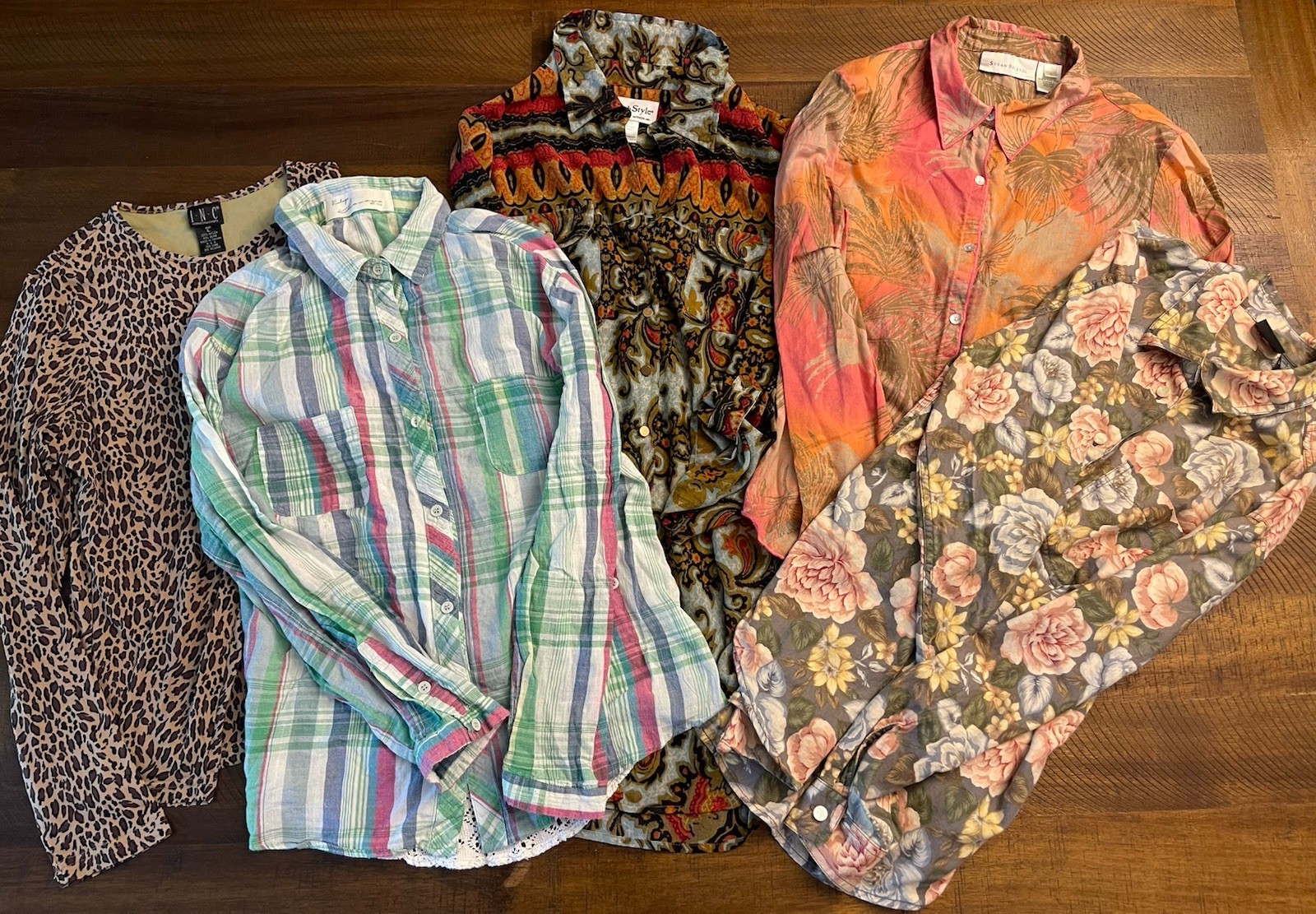 Lot 5 Women’s Blouses Size L Long Sleeve Mixed Brands Casual Dress Tops WSL7