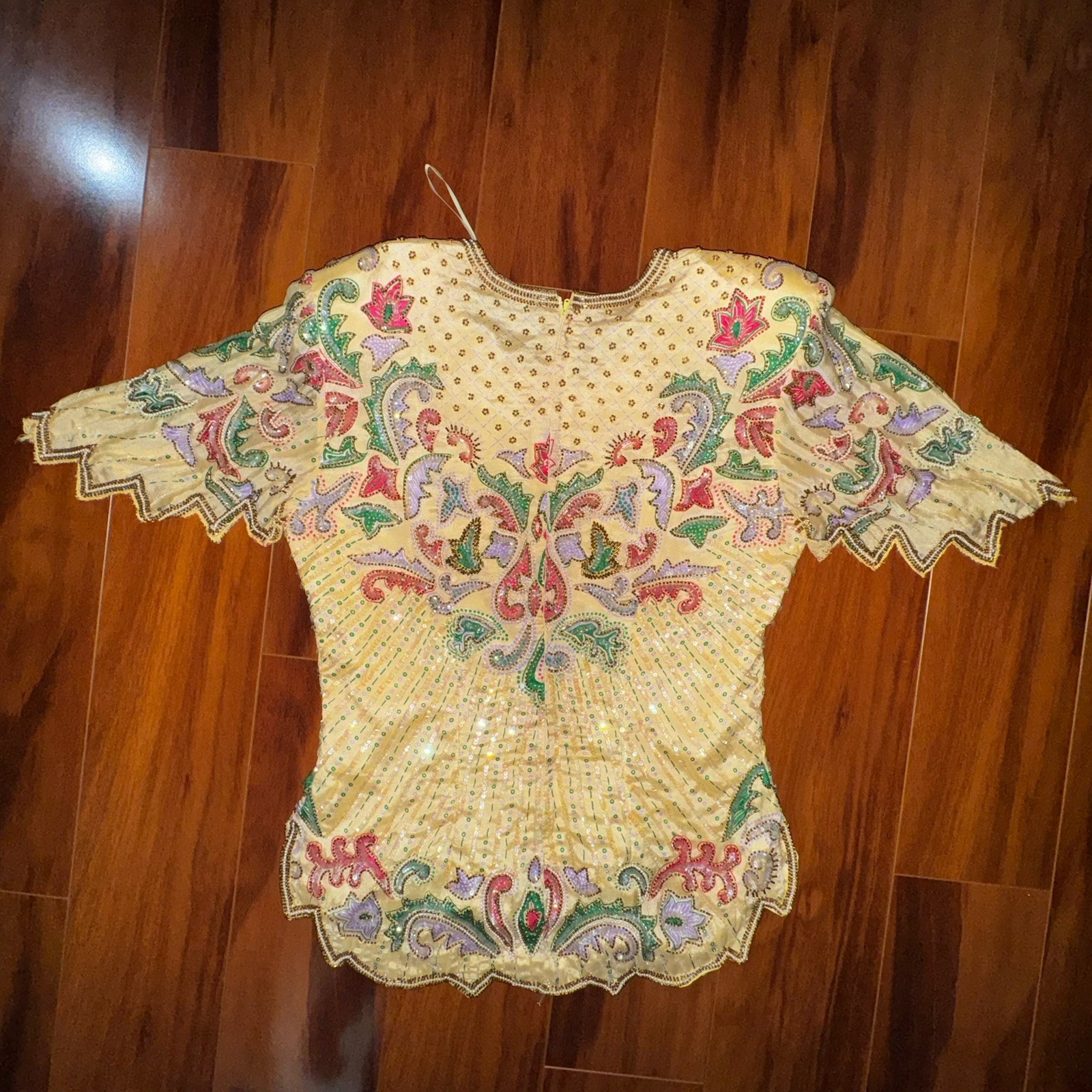 Ramana Pure Silk Beaded Embroidered Boho Top Vintage Festival Size 10 Hippie