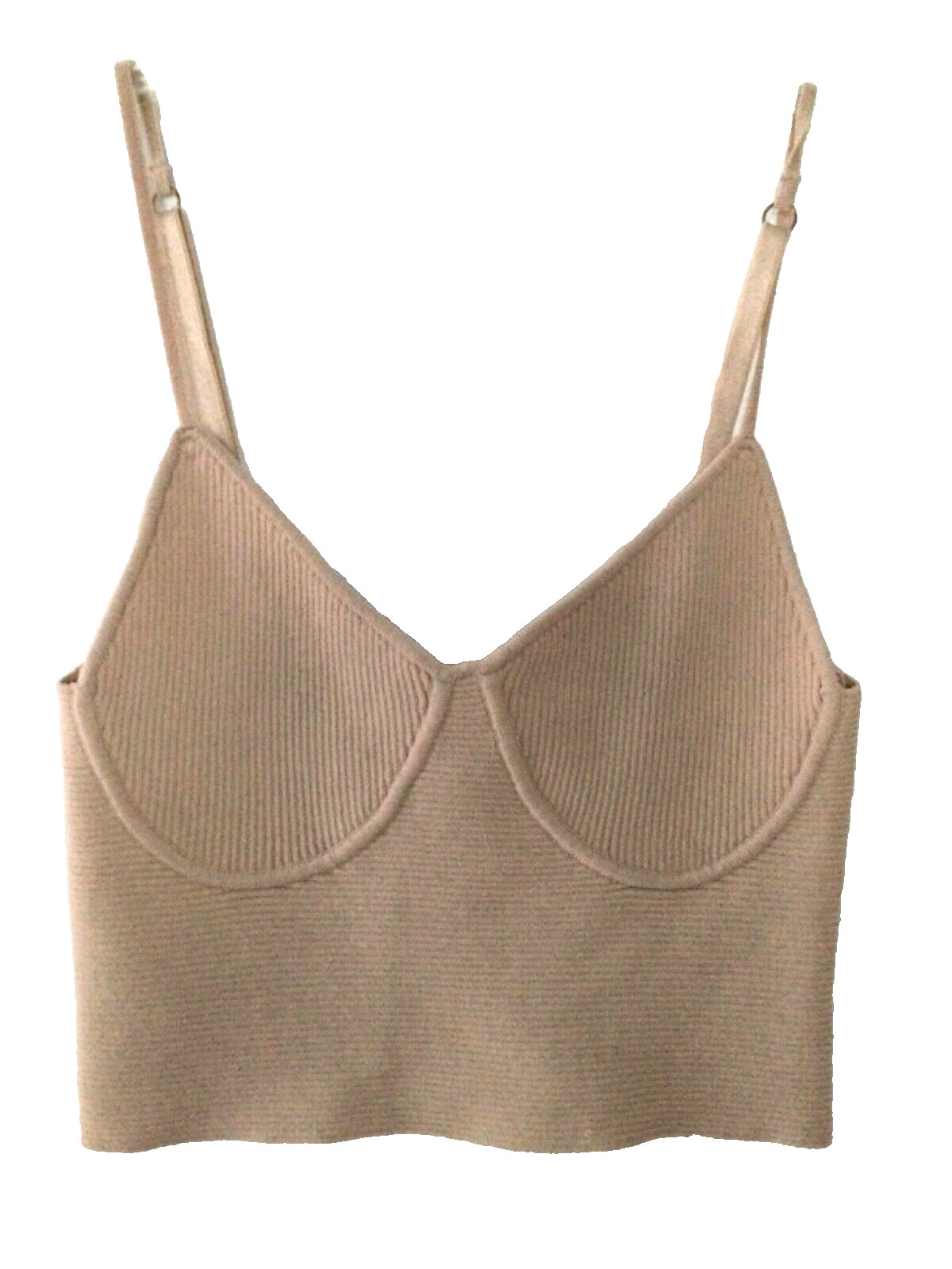Bloomingdale’s Aqua Womens XS Ribbed Knit Sweetheart Tank Cropped Beige