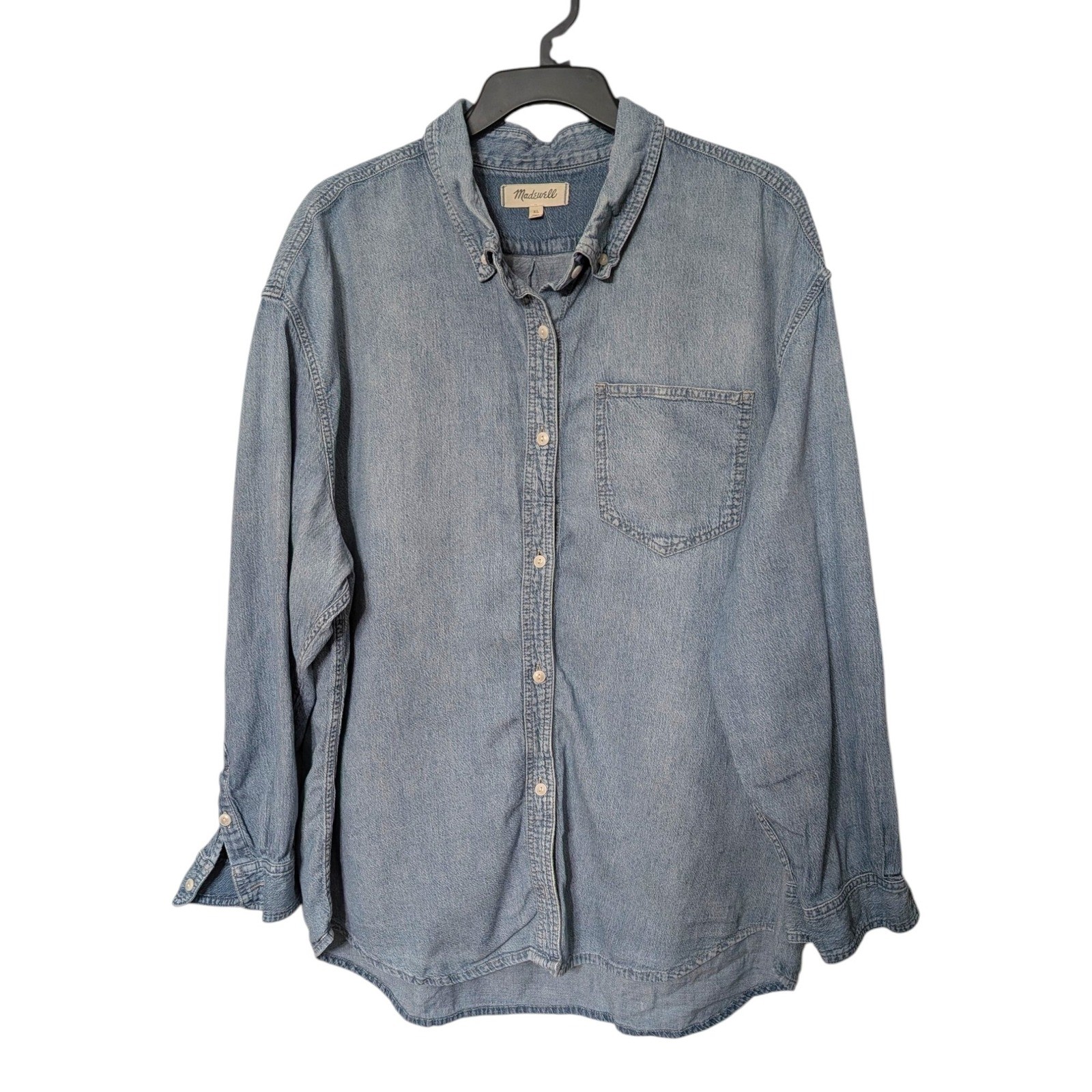 Madewell Womens Light Wash Blue Denim Button Down Shirt Long Sleeve Oversized XL