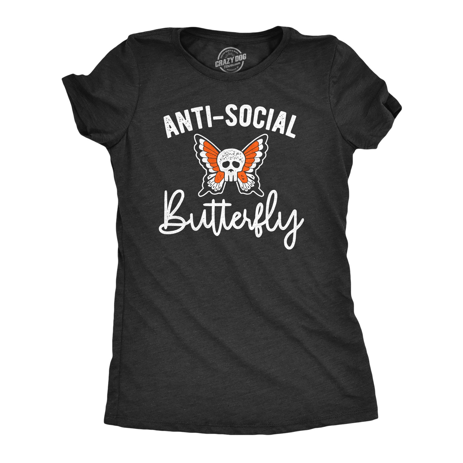 Womens Anti-Social Butterfly T Shirt Funny Introvert Skull Tee