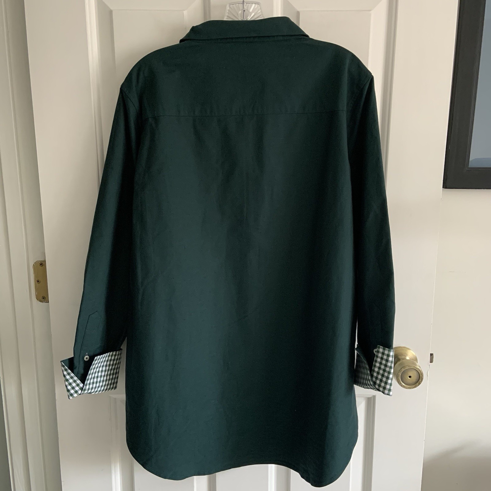 Claridge & King Women’s XL Dark Green Button up Shirt with Gingham flip cuffs