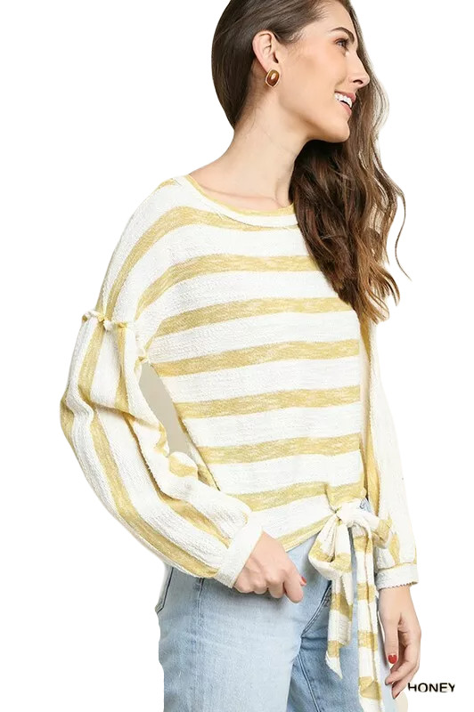 PLUS XL 1XL 2XL UMGEE HONEY/Off white striped Top/Shirt/Blouse BHCS