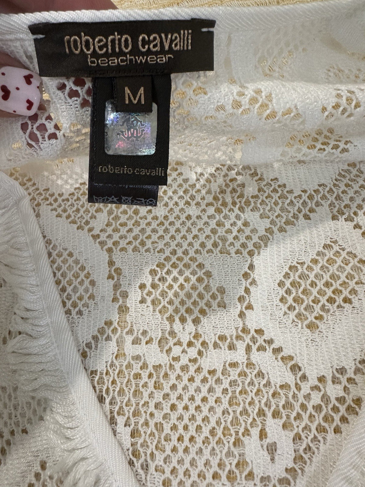 Roberto Cavalli Beachwear White Lace Crochet Mini Dress / Cover Up Size M
