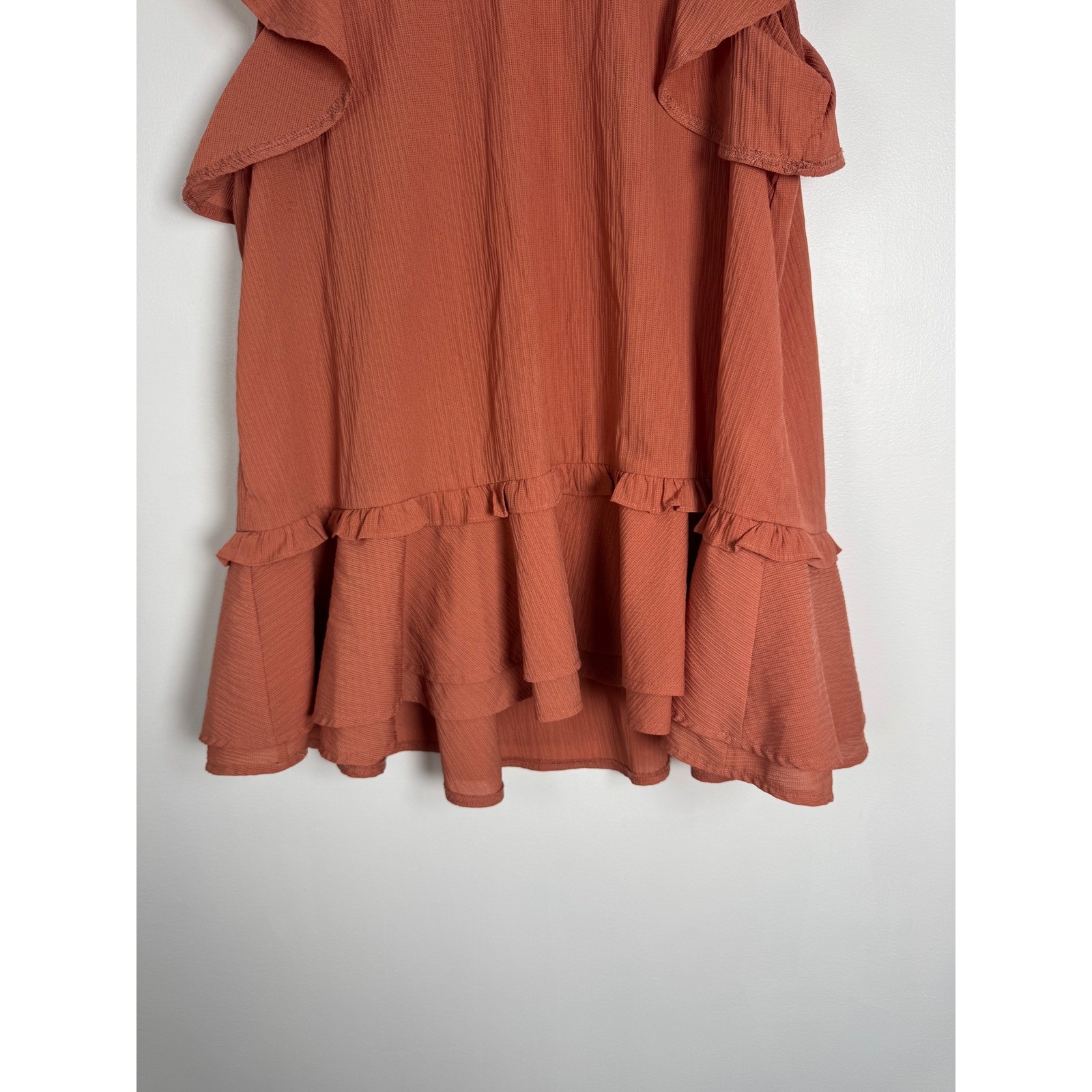 Boho Entro Women L Babydoll Top Terracotta Ruffle Tiered Sleeveless T9615 Rust