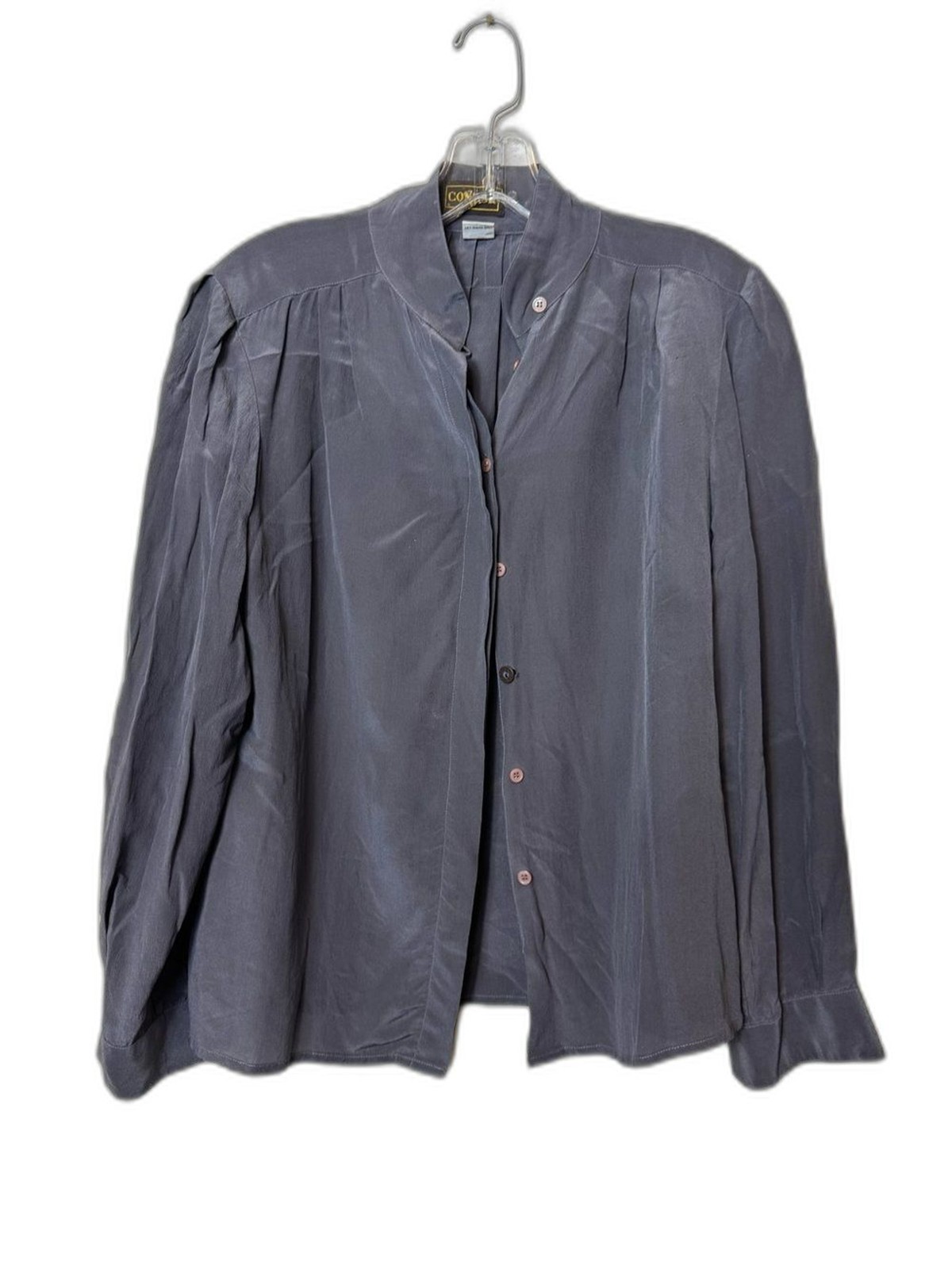 Vintage Condor 100% Silk Button-Up Blouse Charcoal Gray Natural Fiber size 13/14