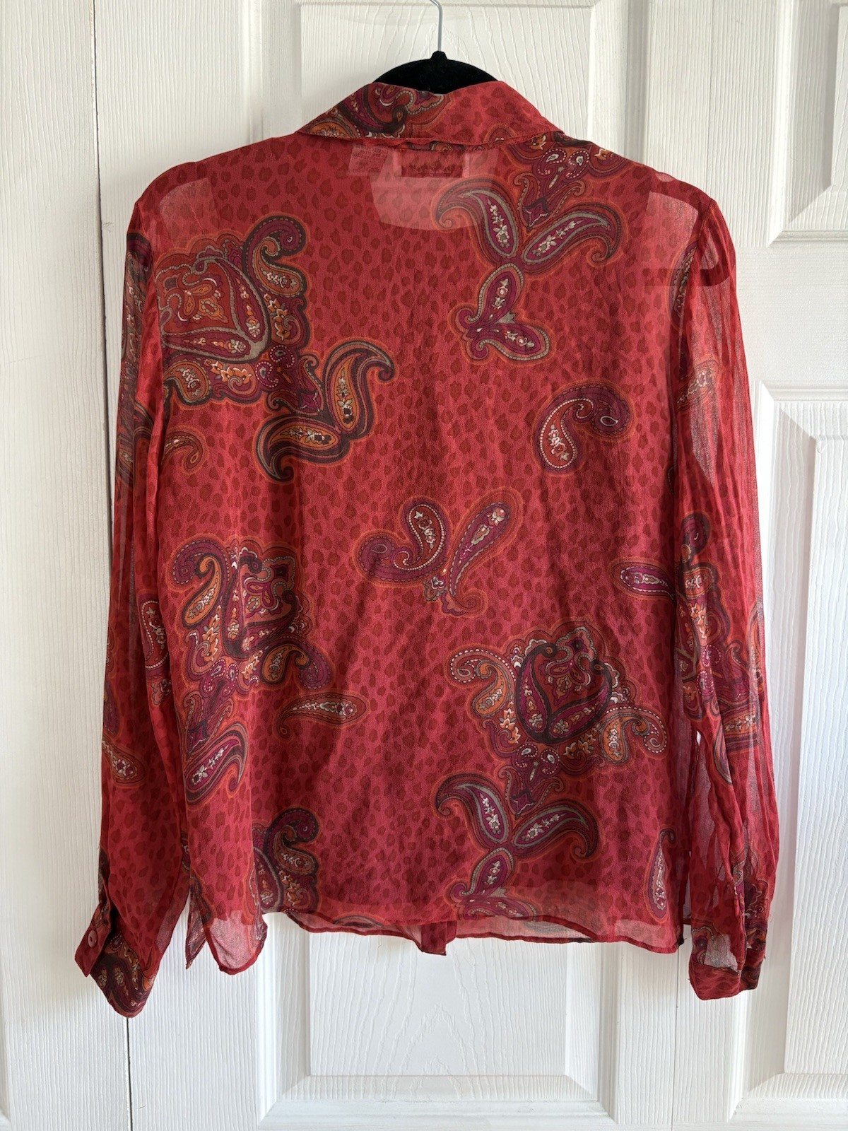 VNTG Y2K New York City Design Red Silk Paisley Leopard 2in1 Blouse Top Career S