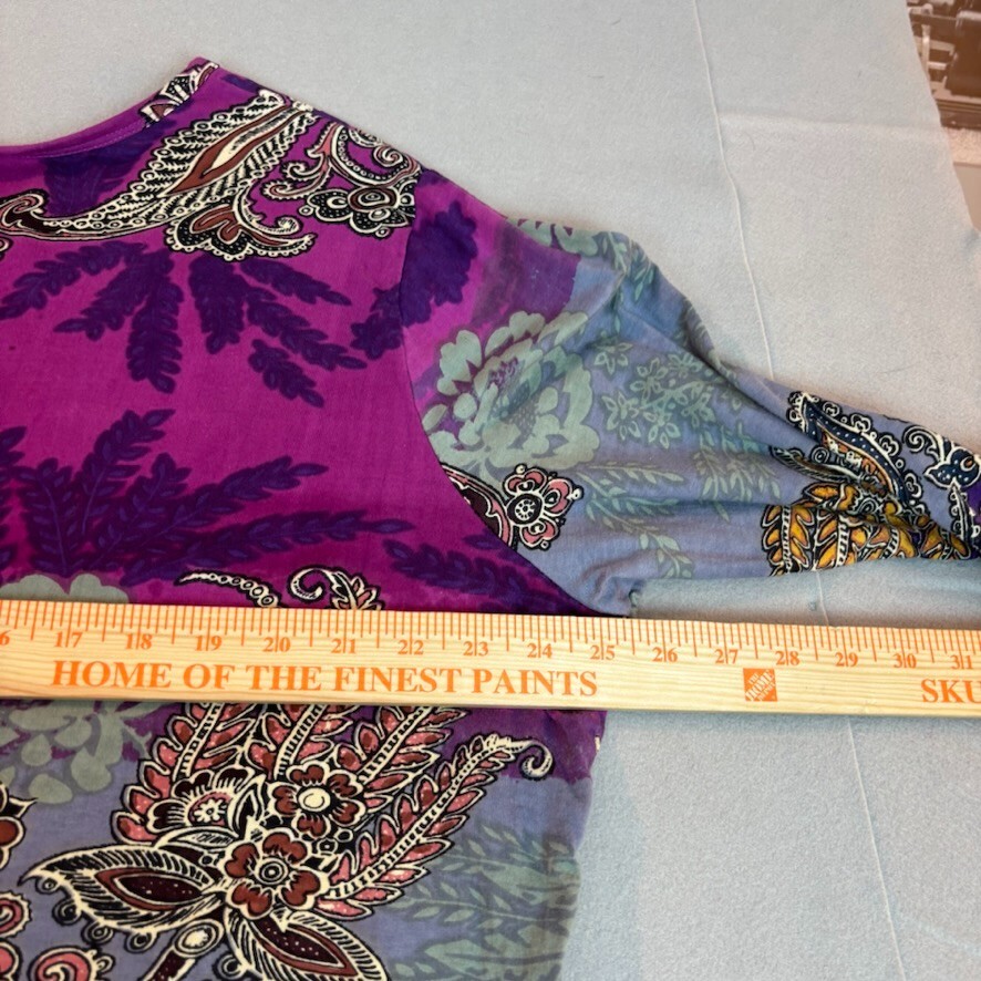 American Sweetheart Womens Purple Paisley 100% Cotton 3/4 Sleeve Tee Size XXL