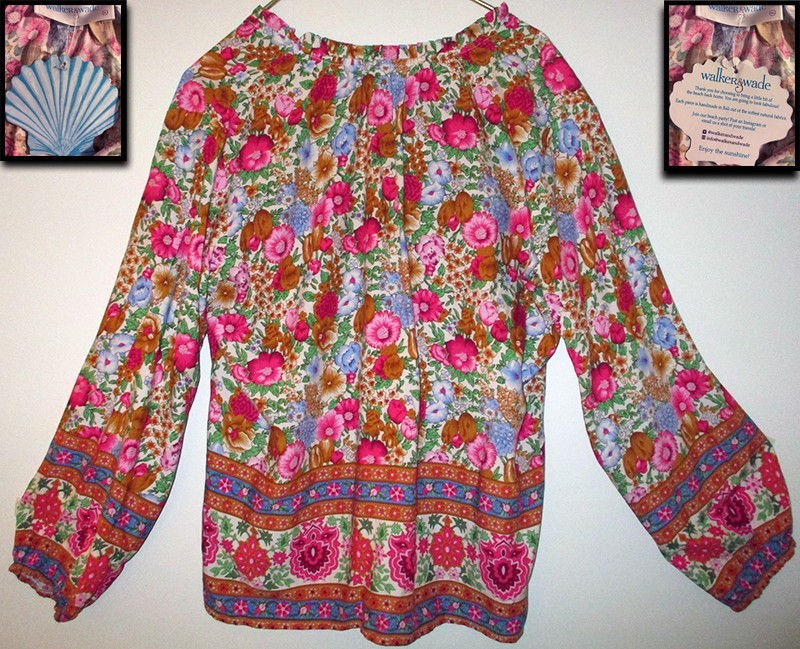 NWT! WALKER & WADE RED PINK BLUE GREEN FLORALS RUFFLE COLLAR SHIRT TUNIC TOP XL