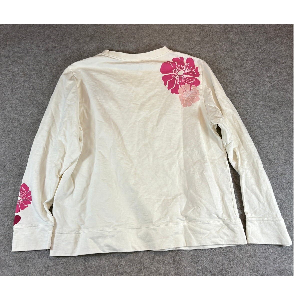 Escada Sport Shirt Womens Medium Cream Pink Floral Graphic Long Sleeve Tee Boho