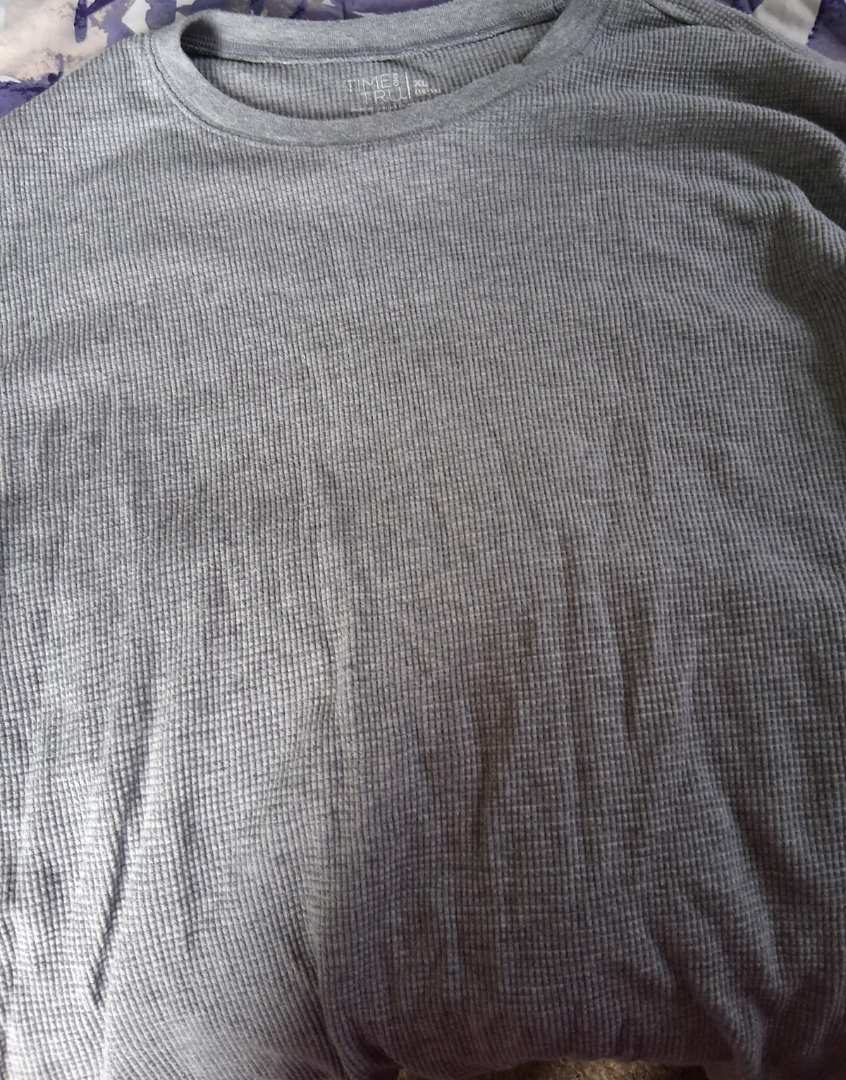 WOMENS TIME AND TRU RELAXED FIT WAFFLE KNIT THERMAL SHIRT SIZE XL Gray
