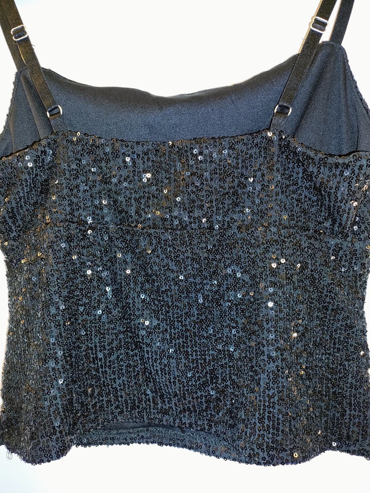 No Boundaries Women’s XS Black Sequin Cowl Neck Lined Adjustable Strap Cami