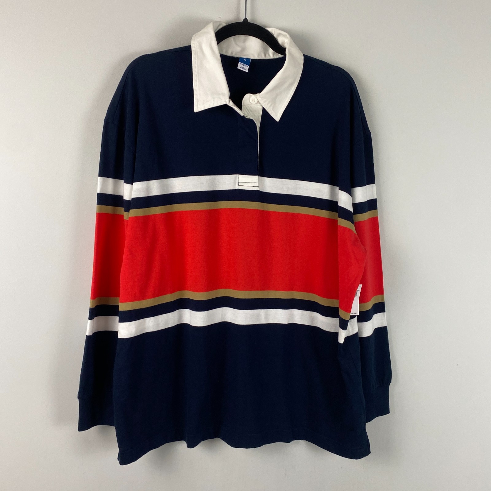 Old Navy Oversized Rugby Polo Shirt Size XL Navy Red White Stripe