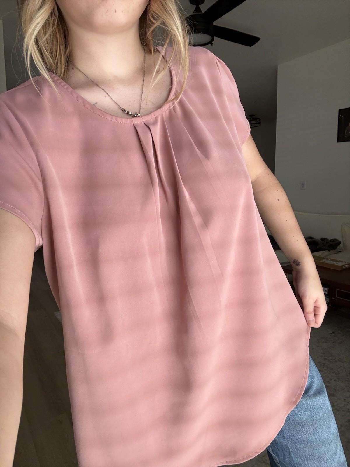 Dokotoo Women’s S Pink Solid Pleated Pullover Blouse Round Neck Cap Sleeve