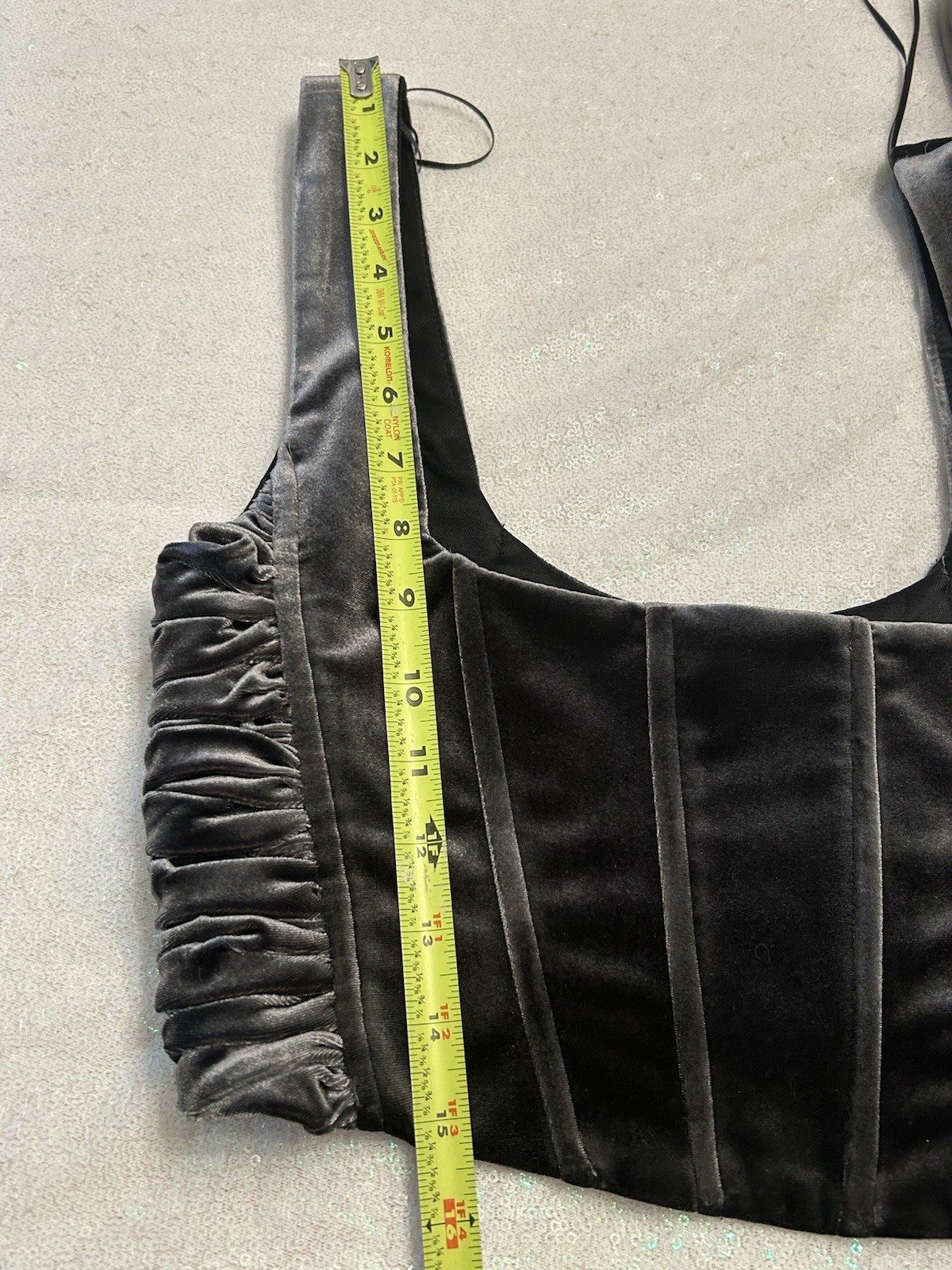 ZARA Black Velvet Ruched Zip Corset Style Square Neck Crop Top Size M