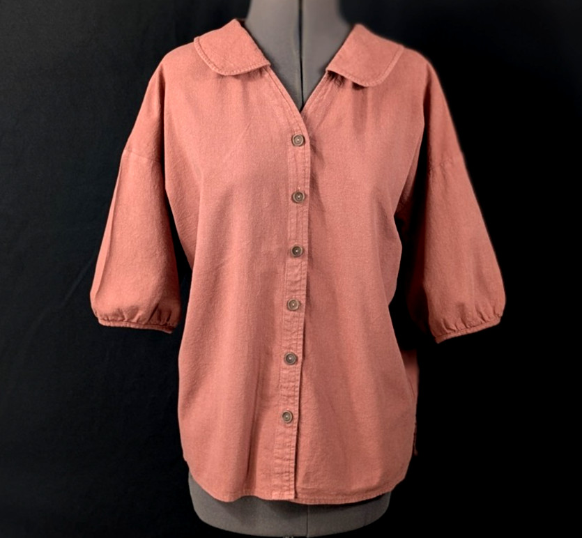 ​Dazy Terracotta Orange Blouse Women Medium Peter Pan Collar Cotton Viscose SS