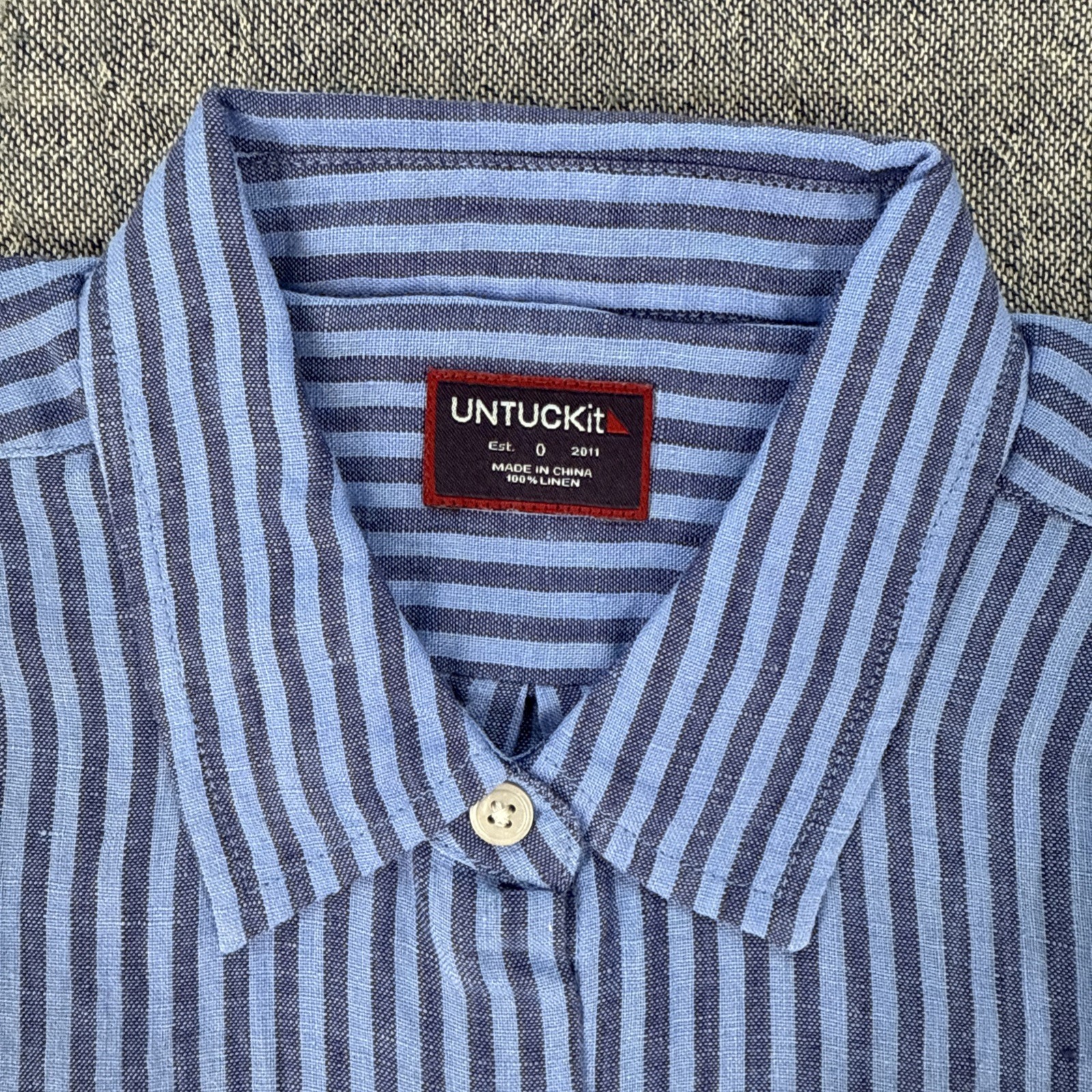 UNTUCKit Marsala Womens Linen Long Sleeve Button Up Shirt Blue Stripe PICK SIZE